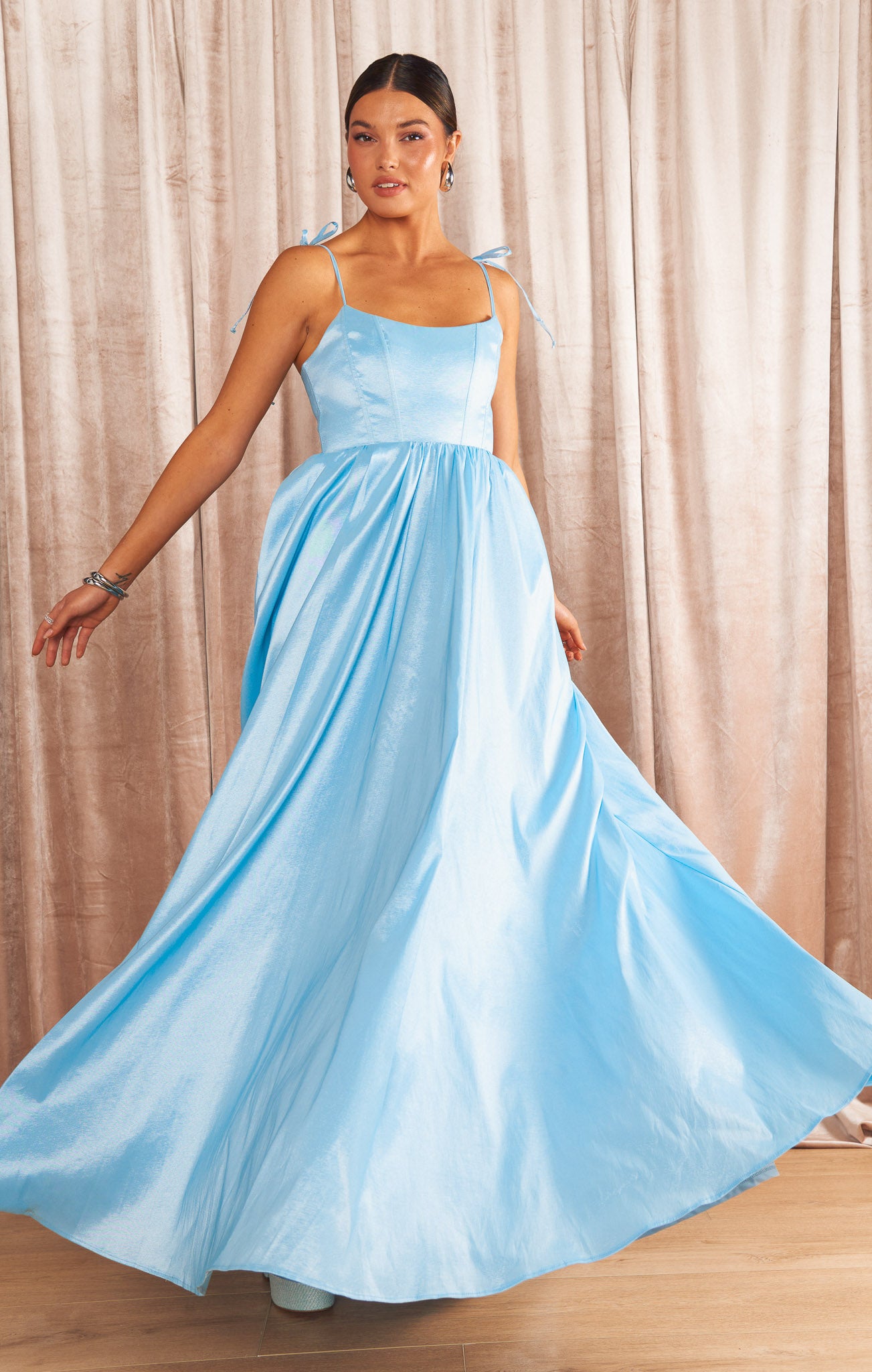Juliet Maxi Dress - Light Blue Taffeta Formal Gown for Women | Elegant Prom, Wedding Guest & Evening Party Dress
