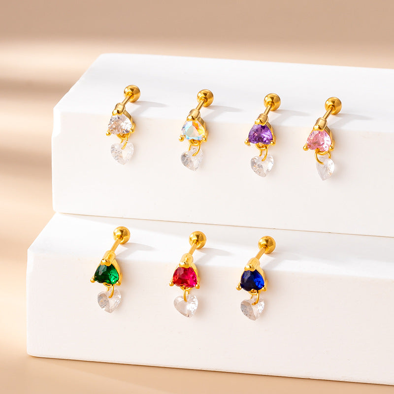 20G Cartilage Heart Dangle Stud Helix Piercings - Stainless Steel Body Jewelry for Women | Perfect for Ear, Nose, Tragus & Helix Piercing | Trendy Gift for Valentine's Day & Special Occasions