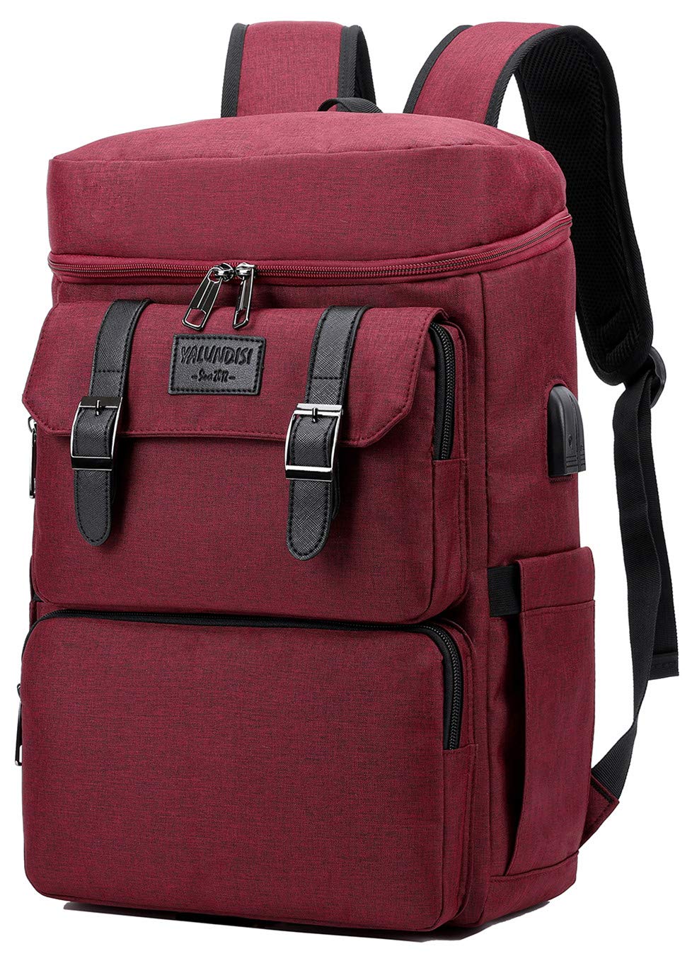 YALUNDISI Vintage Backpack for Men & Women - 16 Inch Laptop Backpack, College Bookbag with USB Charging Port (Red) - Perfect for School, Travel & Work Commute
