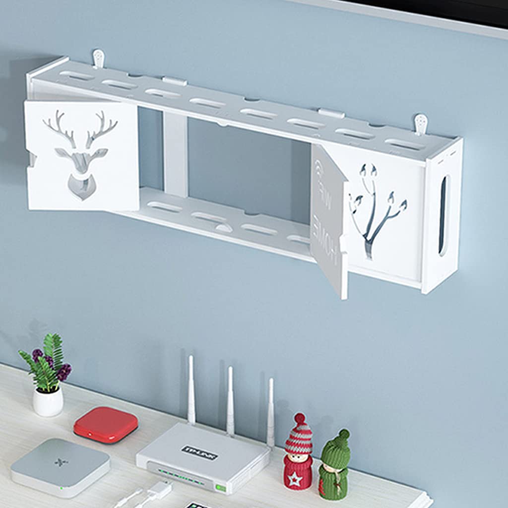 Wireless WiFi Router Wall Mount Box - Plastic Internet Router Storage Case with Ventilation Holes for Home & Office Network Setup (White) - Perfect for Hiding Cables and Organizing WiFi Equipment in Living Rooms, Bedrooms or Workspaces
