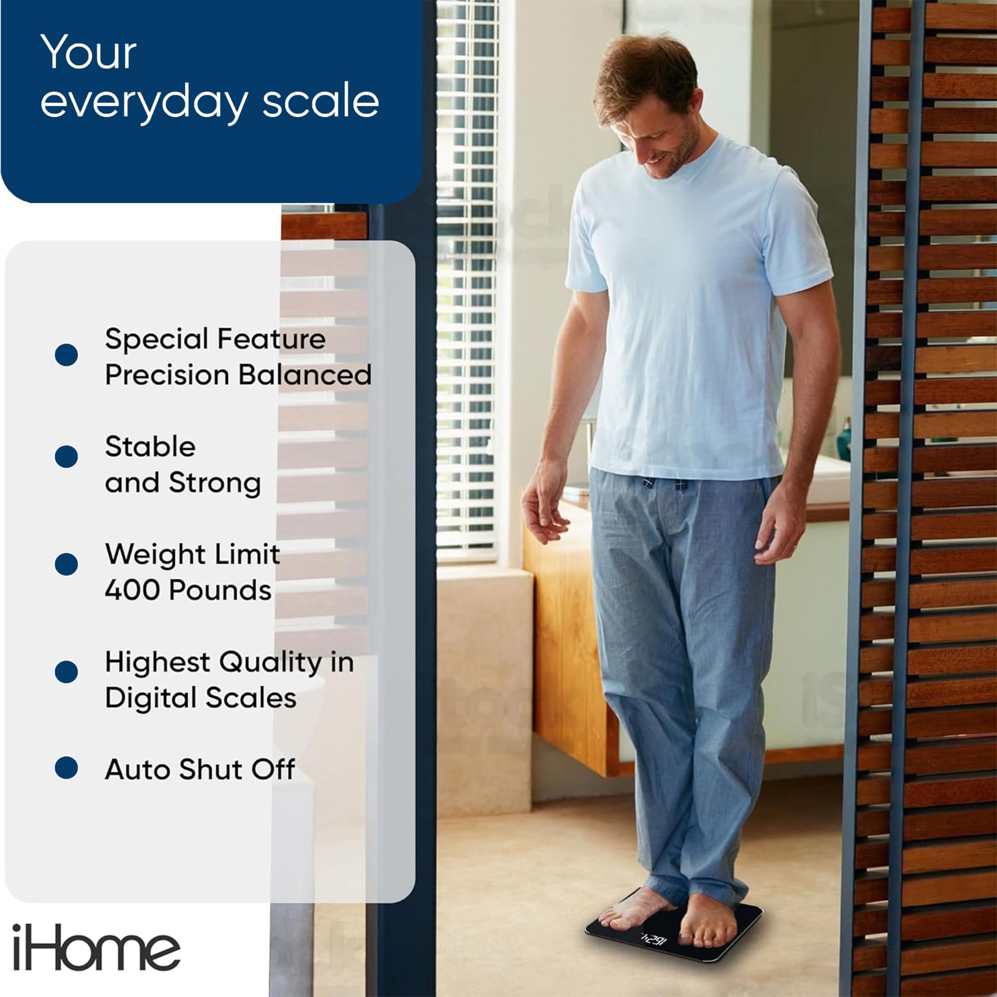 iHome Digital Bathroom Scale with Batteries Included - Accurate Body Weight Measurement in Pounds & Kilograms - Black - Perfect for Home, Gym & Health Tracking