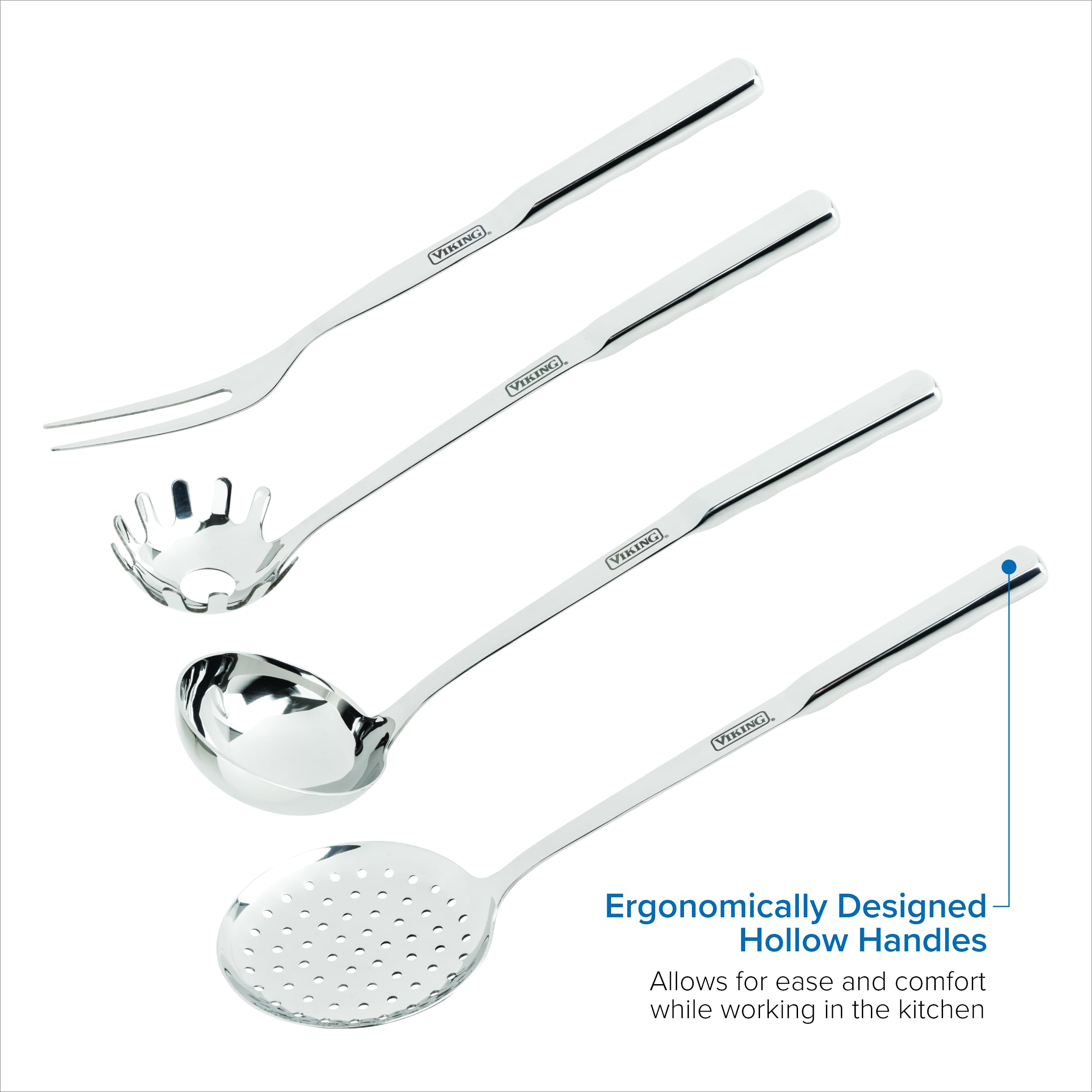 Premium 8-Piece Stainless Steel Viking Kitchen Utensil Set - Spatula, Spoon, Pasta Fork, Ladle, Meat Fork & Skimmer - Durable Silver Cooking Tools for Professional Chefs & Home Cooks - Perfect for Baking, Grilling, Frying & Everyday Meal Prep