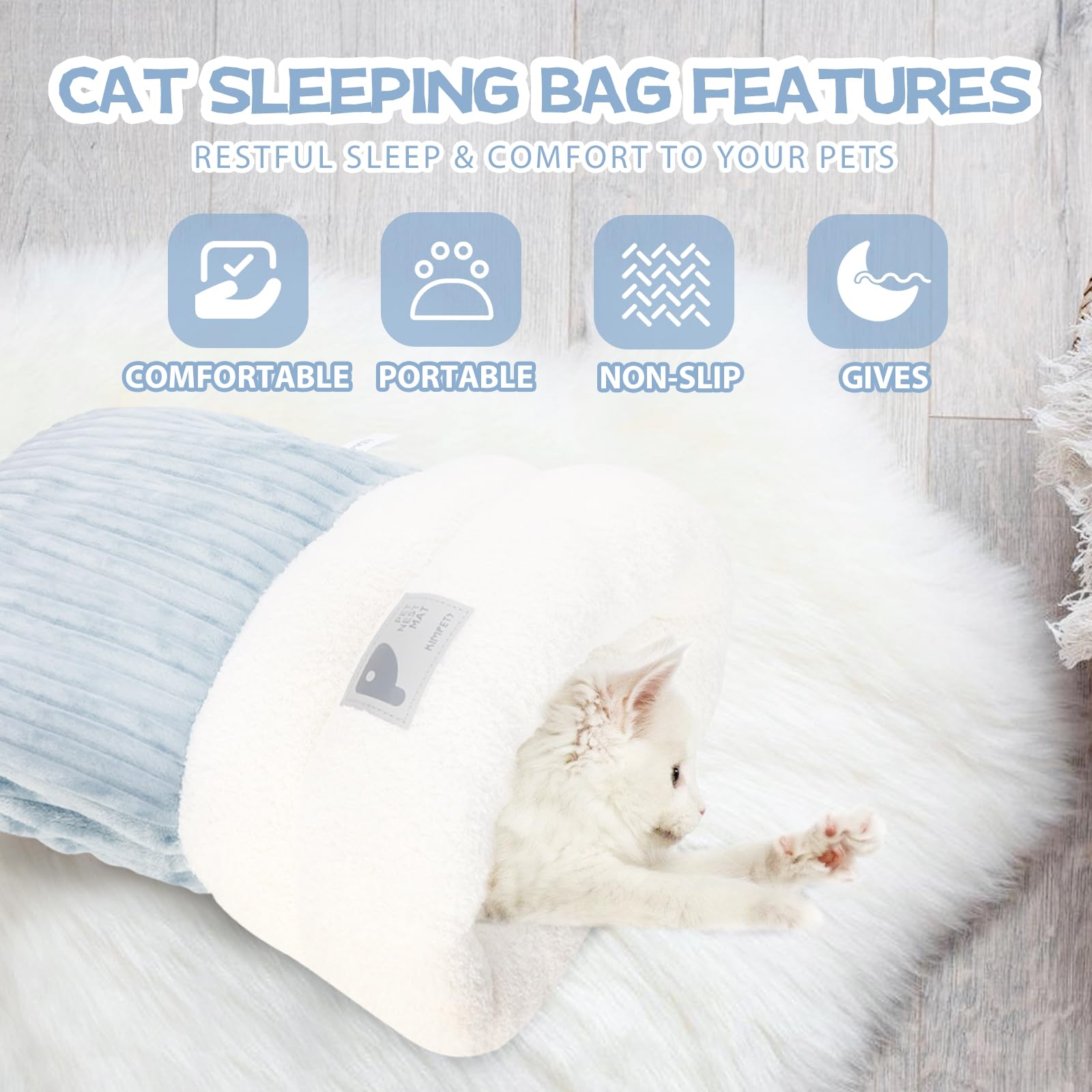 ZRW Soft Plush Cat Sleeping Bag - Self-Warming Winter Pet Bed with 360° Wrap for Ultimate Comfort (Blue, Large) - Perfect for Cozy Naps & Cold Weather Snuggles
