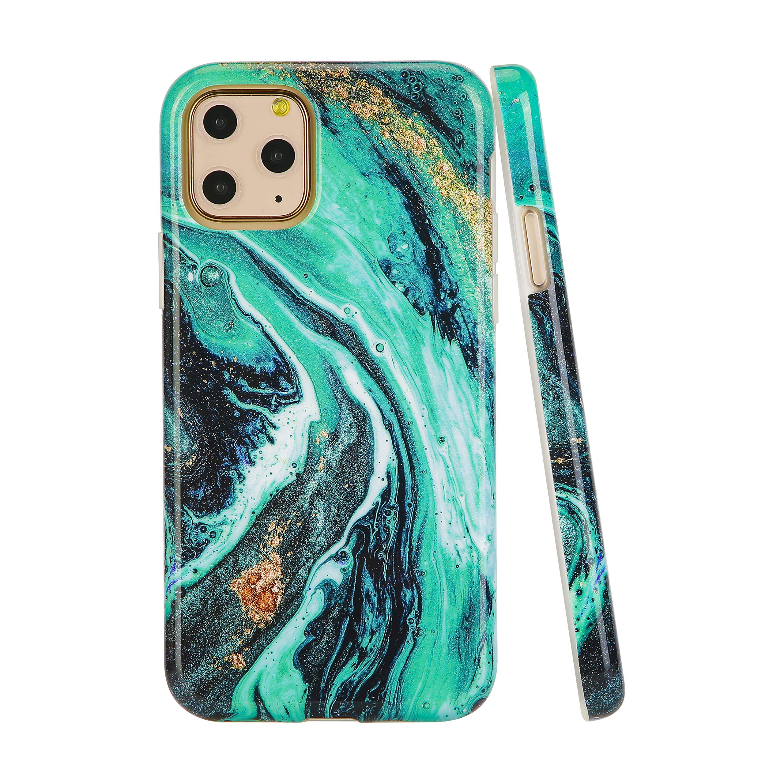 SunshineCases Slim Marble iPhone 11 Pro Max Case | Protective Phone Cover for Women & Girls | Easy Grip Green Marble Galaxy Design | Perfect for Work, Travel & Everyday Use