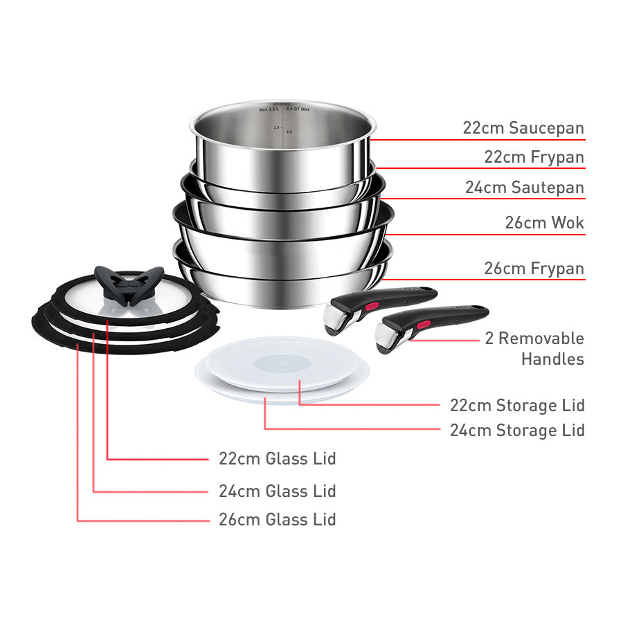 Tefal Ingenio Preference Induction 12-Piece Stainless Steel Cookware Set – Compatible with All Stovetops, Perfect for Home Cooking & Professional Kitchens