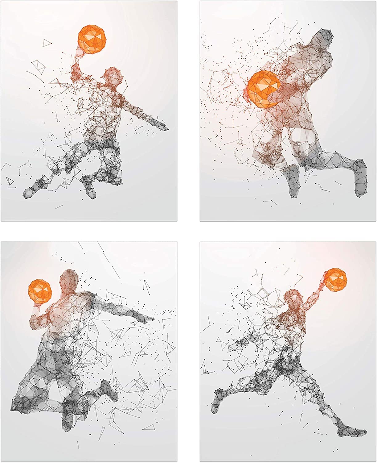 Basketball Wall Art Prints - Set of 4 (11x14) Unframed Sports Posters for Men, Kids & Teens | Basketball Room Decor for Boys Bedroom & Game Room | Perfect for Basketball Fans & Sports Themed Spaces