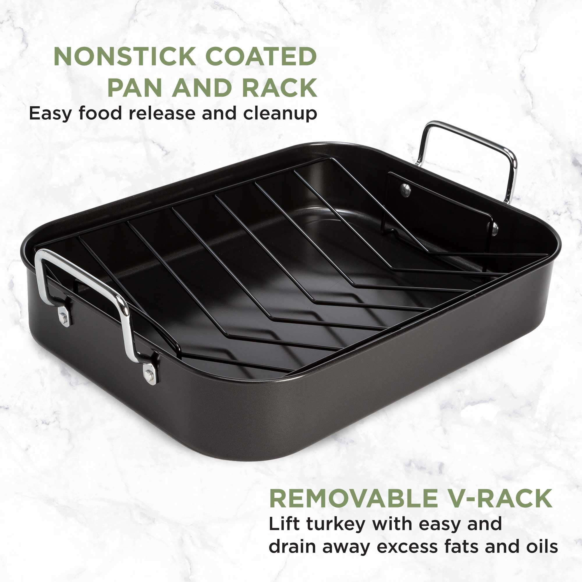 Premium Nonstick Roasting Pan with Rack - 16