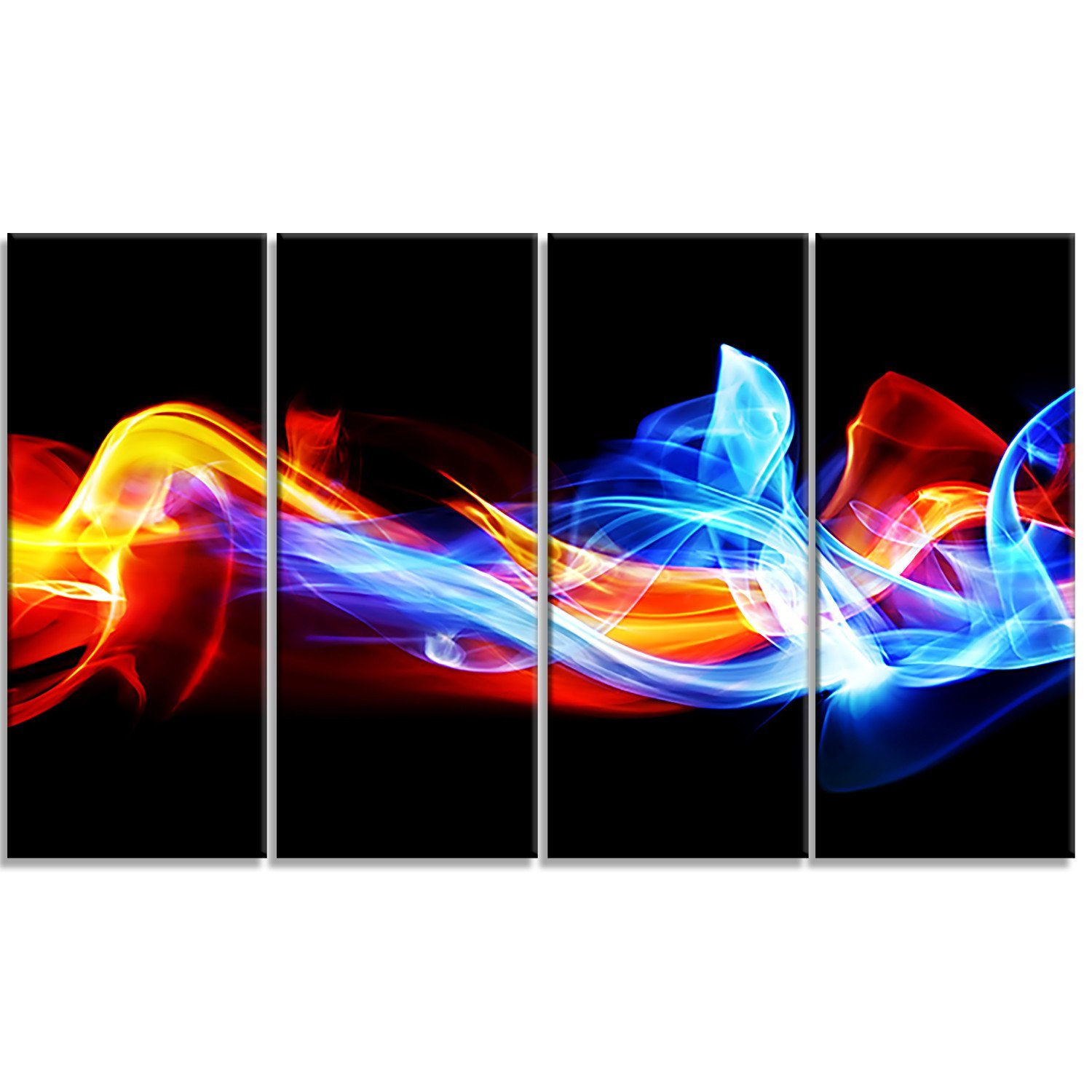 Designart Fire and Ice Abstract Metal Wall Art - Modern Digital Print on Aluminum - 48x28 Inches 4 Panel Set - Perfect for Living Room, Bedroom or Office Decor