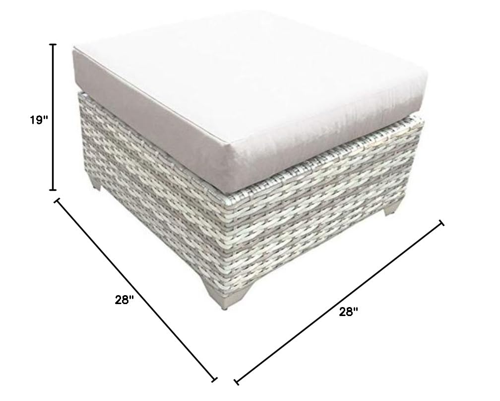 BOWERY HILL Beige Outdoor Patio Ottoman - Waterproof & Weather-Resistant for Garden, Poolside, and Deck Furniture (Perfect for Relaxing & Entertaining)