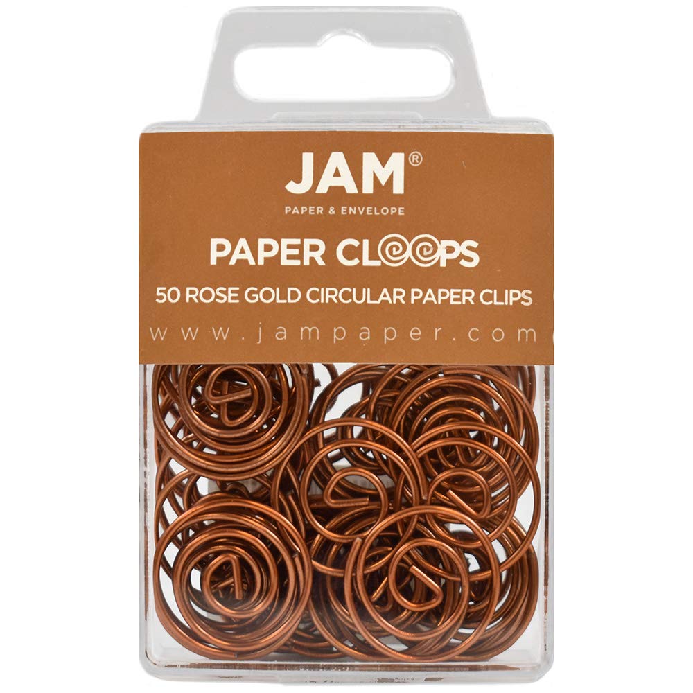 JAM PAPER Round Paper Clips - Rose Gold Office Supplies - 50 Pack - Perfect for Organizing Documents, School Projects & Office Work