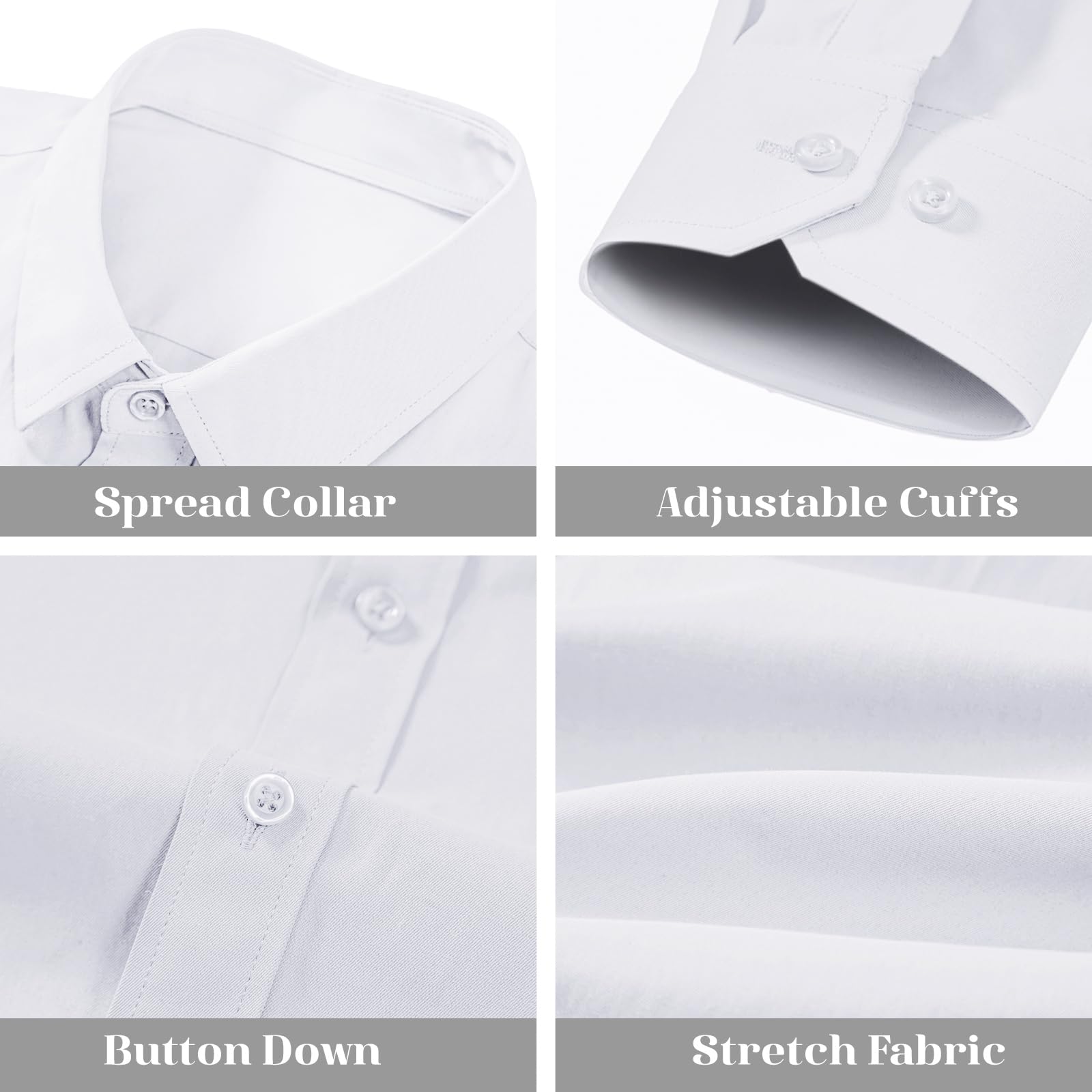 BEILU Men's Slim Fit Stretch Dress Shirts - Formal Long Sleeve Button Down Shirt for Business, Office & Special Occasions | Comfortable & Stylish Work Attire