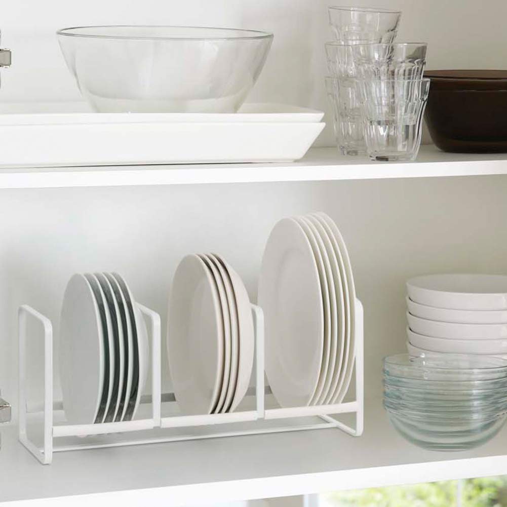 Yamazaki Home 3147 White Small Dish Organizer Tower - Kitchen Cabinet Storage Rack for Plates, Bowls & Cups | Space Saving Solution for Small Kitchens & Pantries
