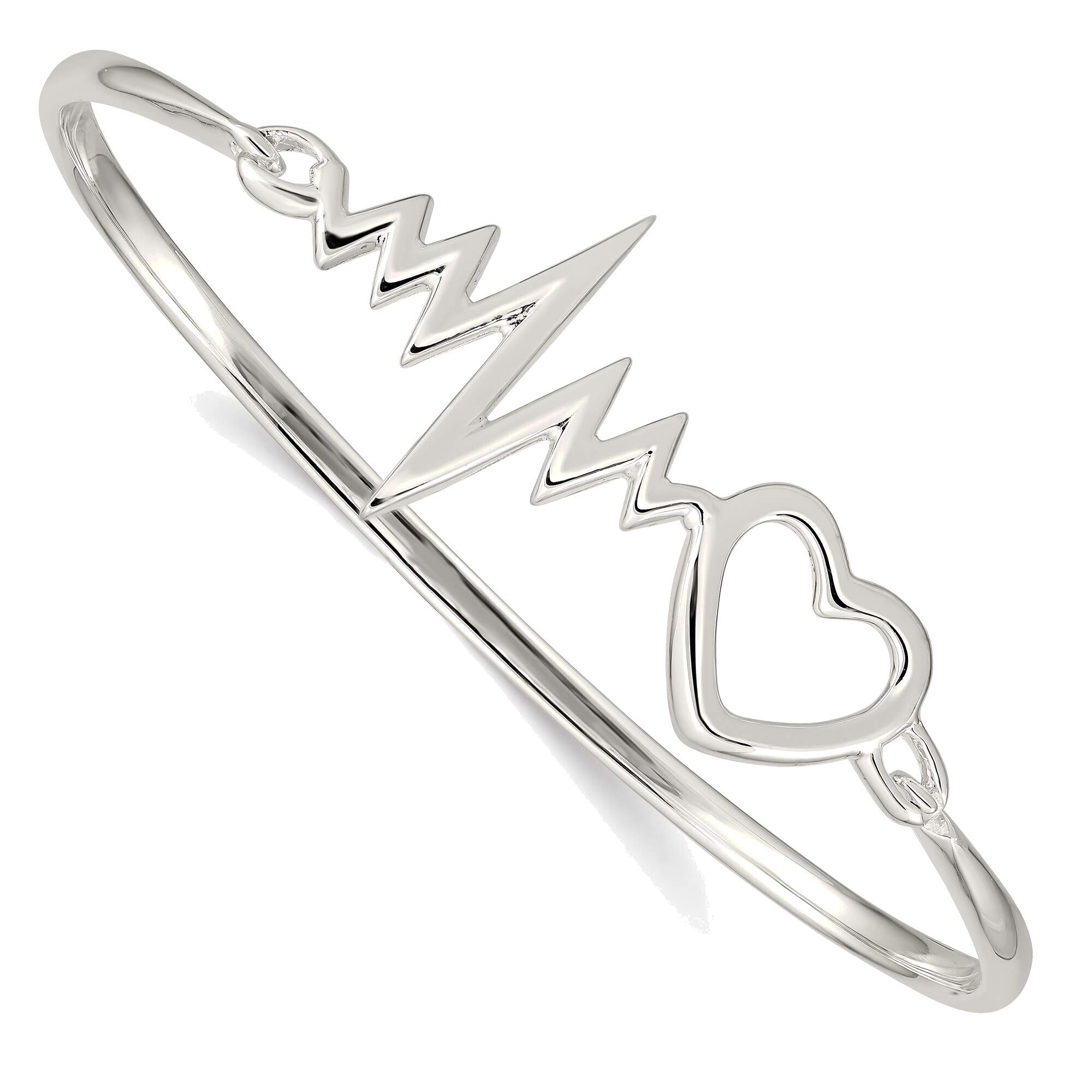 Bonyak Jewelry Sterling Silver Heartbeat Hinged Bangle Bracelet - Elegant Gift for Women, Anniversary, Birthday & Special Occasions
