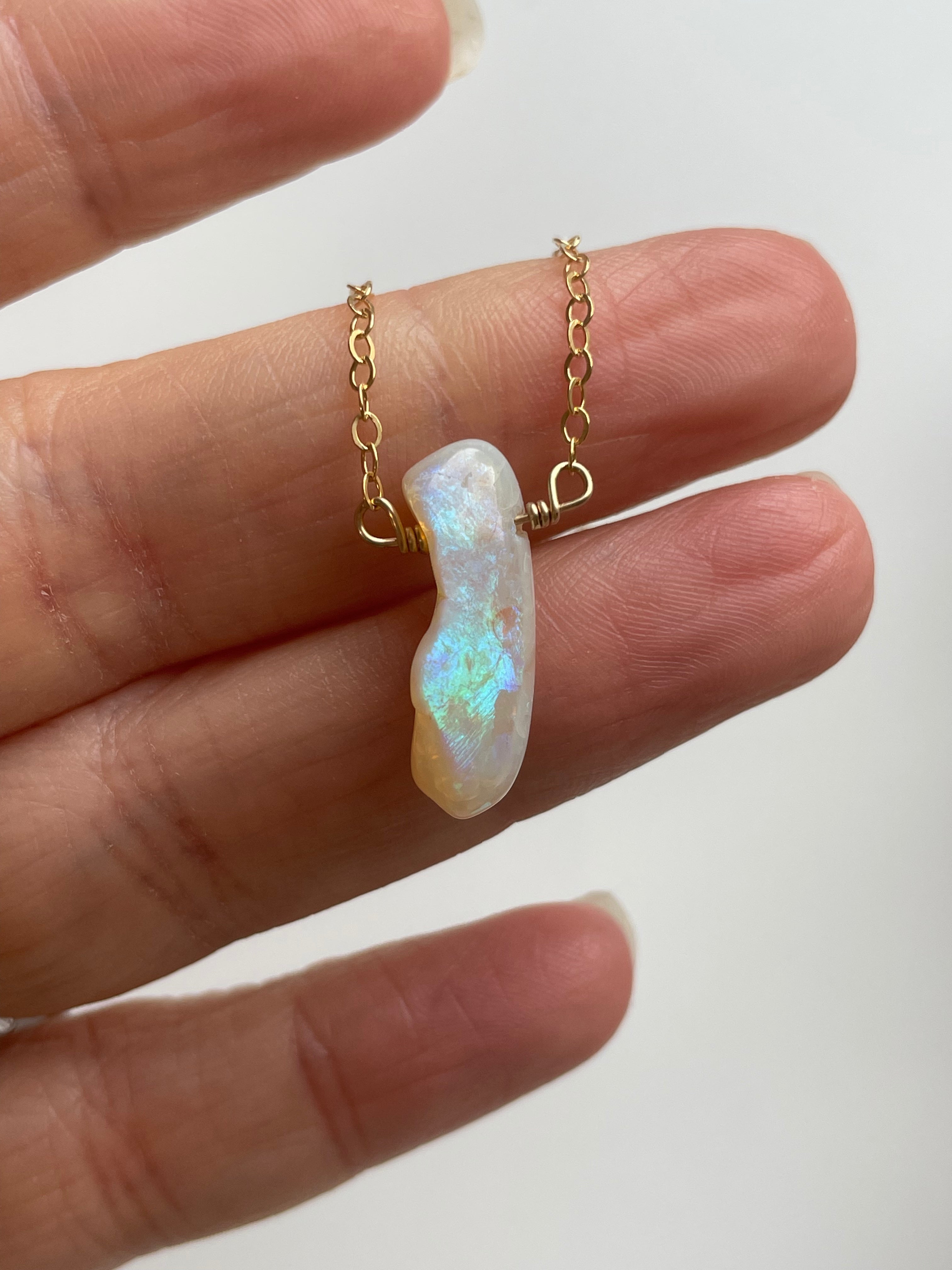Natural Australian Opal Pendant Necklace - 16