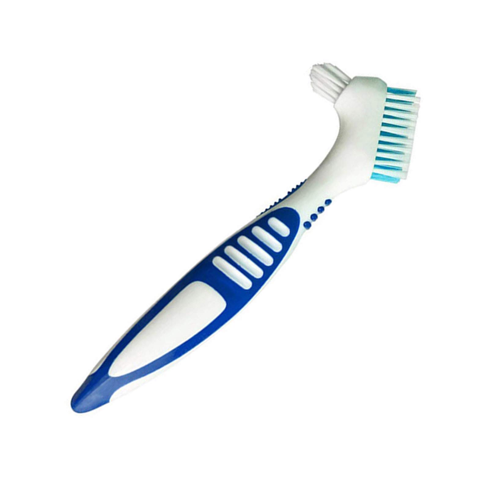 Kingtowag Double-Sided Denture Toothbrush with Easy-Grip Handle - Wall Mountable for Bathroom Storage (Blue, 1-Pack) - Perfect for Denture Care & Oral Hygiene at Home or Travel