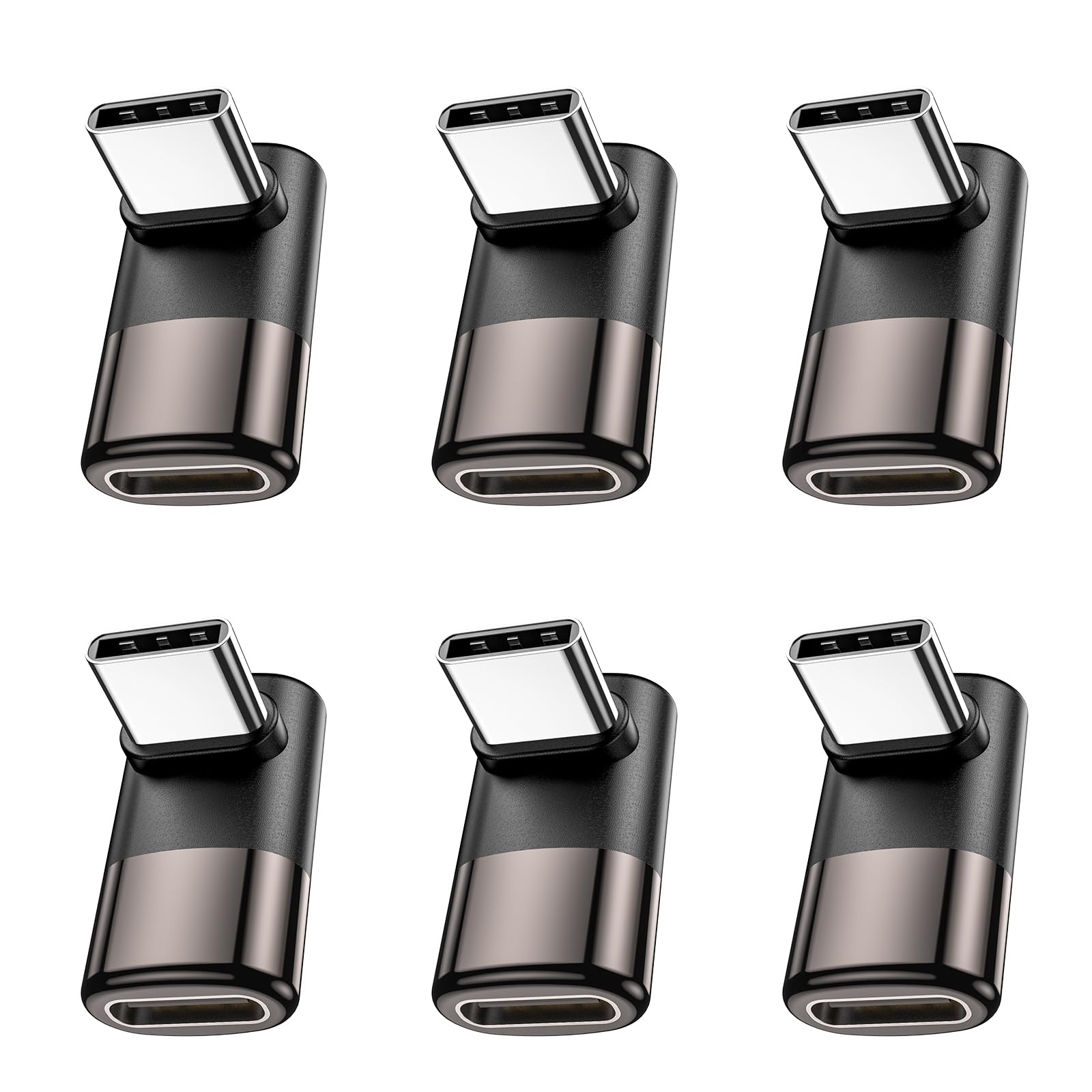 90 Degree Right Angle USB C Male to Female Adapter - 6 Pack - Compatible with MacBook Pro, iPad Pro, Nintendo Switch & Steam Deck - Perfect for Tight Spaces & Cable Management