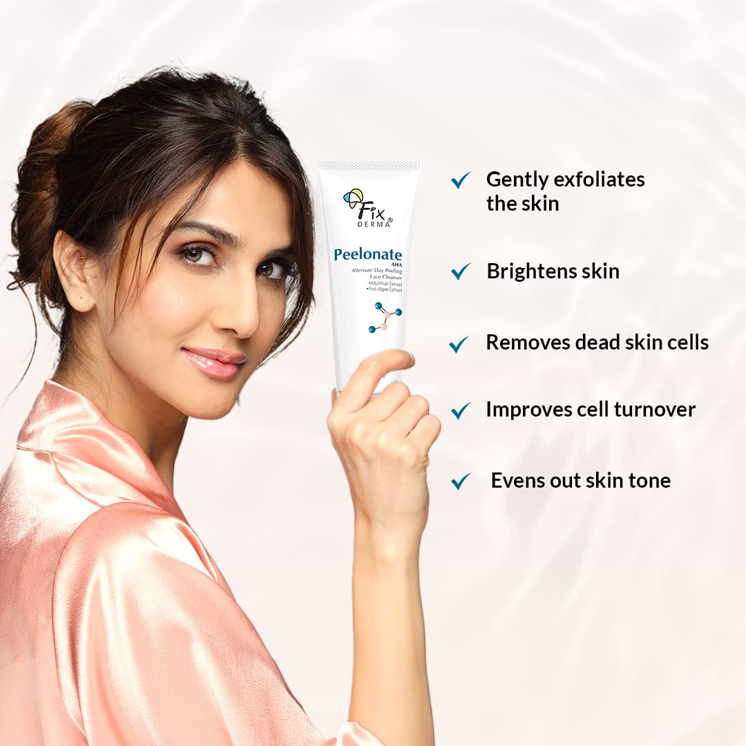 Fixderma Peelonate AHA Face Cleanser - Exfoliating Facial Wash for Uneven Skin Tone | Non-Comedogenic & Gentle Formula | Reduces Rough & Dry Skin (100ml) - Perfect for Daily Exfoliation & Brightening Dull Complexion