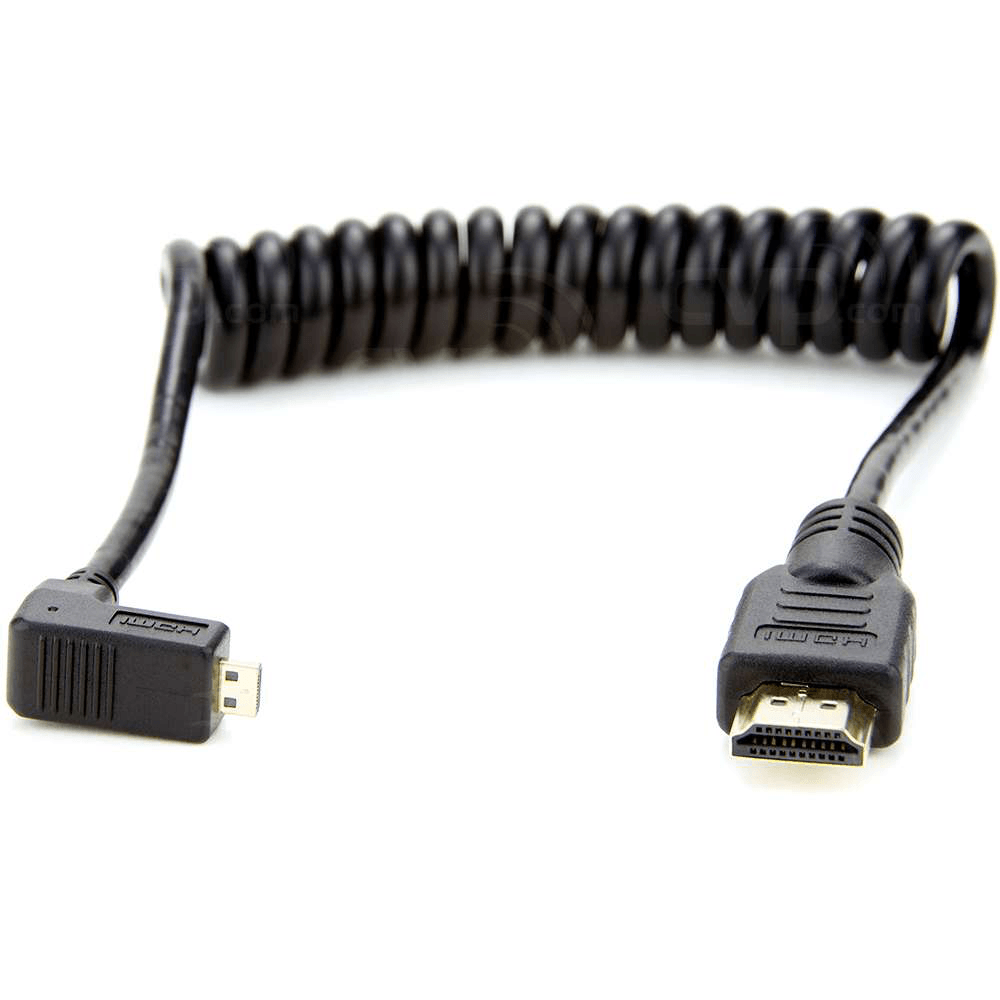 Atomos ATOMCAB007 Coiled Right Angle Micro HDMI to Full HDMI Cable (30cm/45cm) - Perfect for DSLR Cameras, Camcorders & 4K Monitors