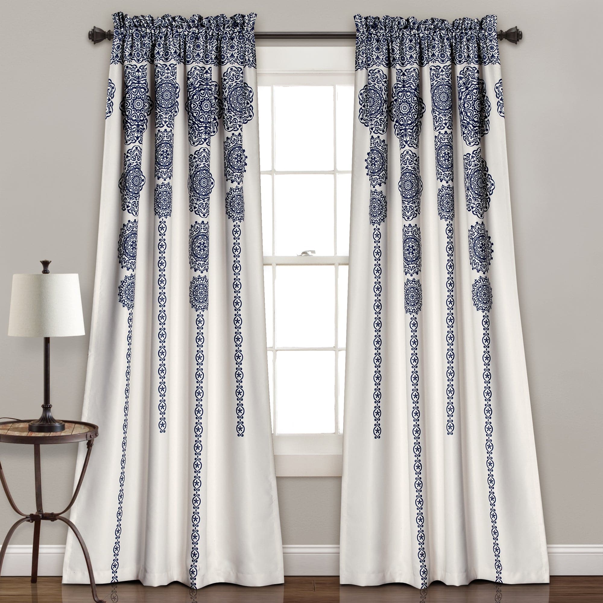 Stripe Medallion Light Filtering Window Curtain Set - Blackout Sheer Drapes for Living Room & Bedroom - Elegant Home Decor for Sun Protection & Privacy