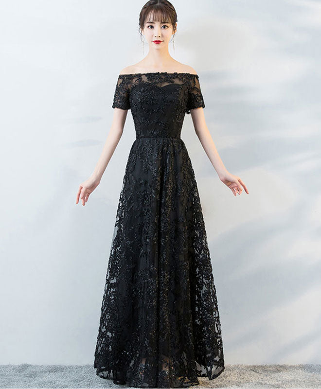Elegant Black Tulle Lace Long Prom Dress & Evening Gown - Perfect for Formal Dances, Weddings, and Special Occasions
