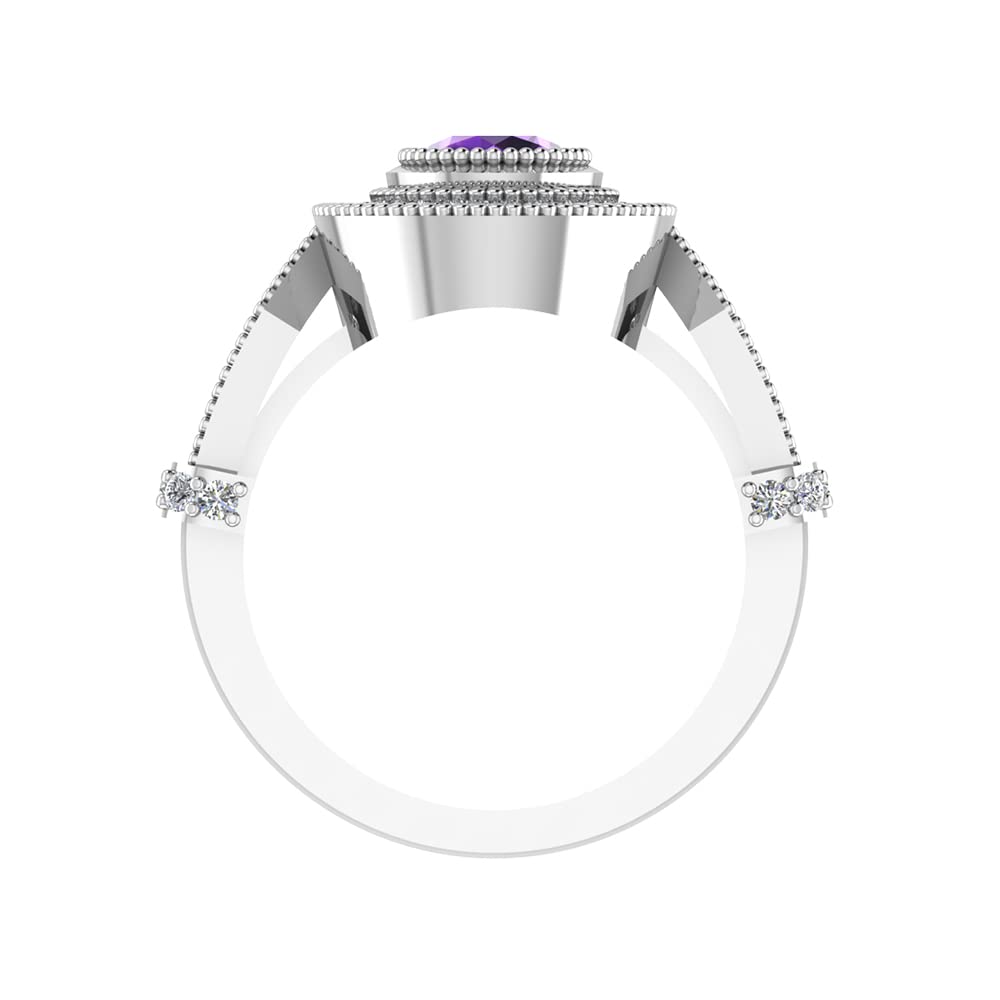 Vintage Amethyst and Diamond Ring for Women - Elegant Milgrain Setting Jewelry, Perfect for Weddings, Anniversaries & Special Occasions