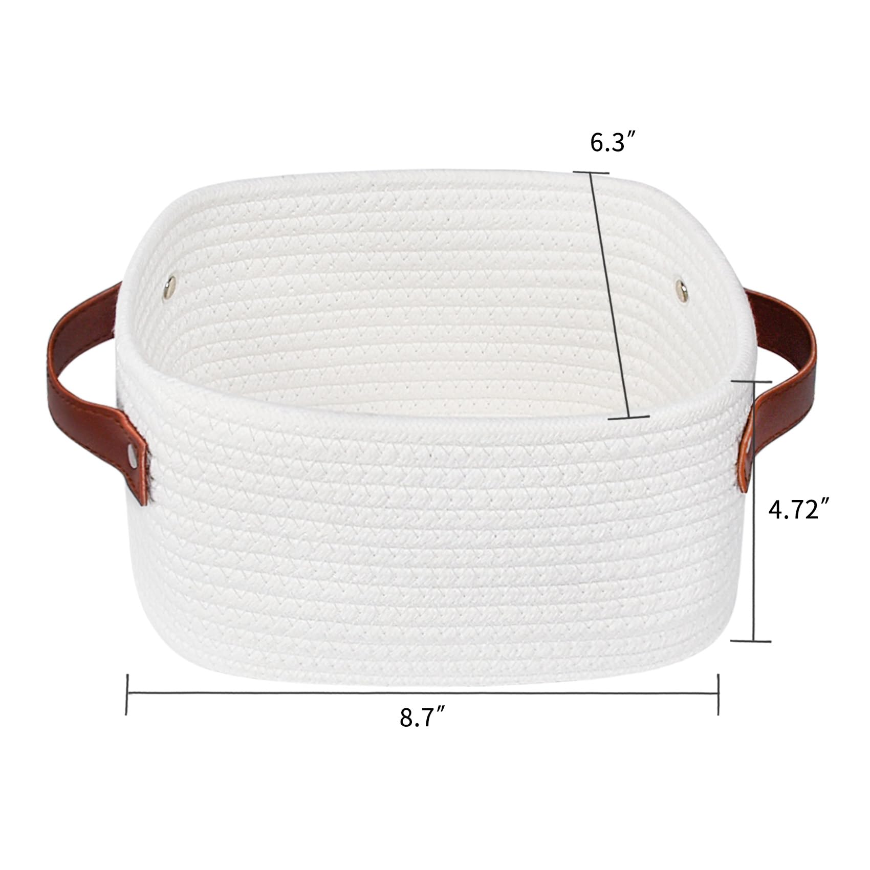 ABenkle Small Storage Basket with Handle - Mini Cotton Rope Woven Shelf Basket, Boho Decorative Organizer for Nursery, Bathroom, Spa | Perfect for Toys, Blankets & Gift Giving - XS Size in White
