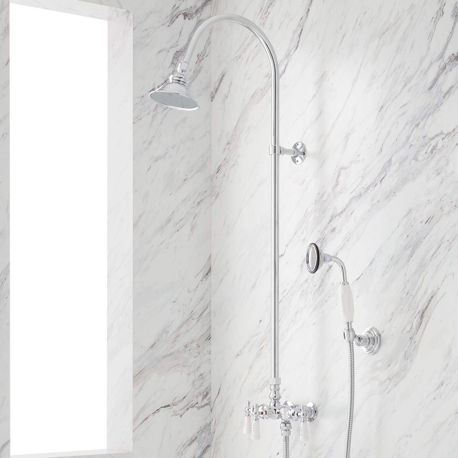 Signature Hardware 304382 Exposed Shower System with Rainfall Shower Head & Handheld Spray - Chrome Finish for Modern Bathroom & Spa Experience