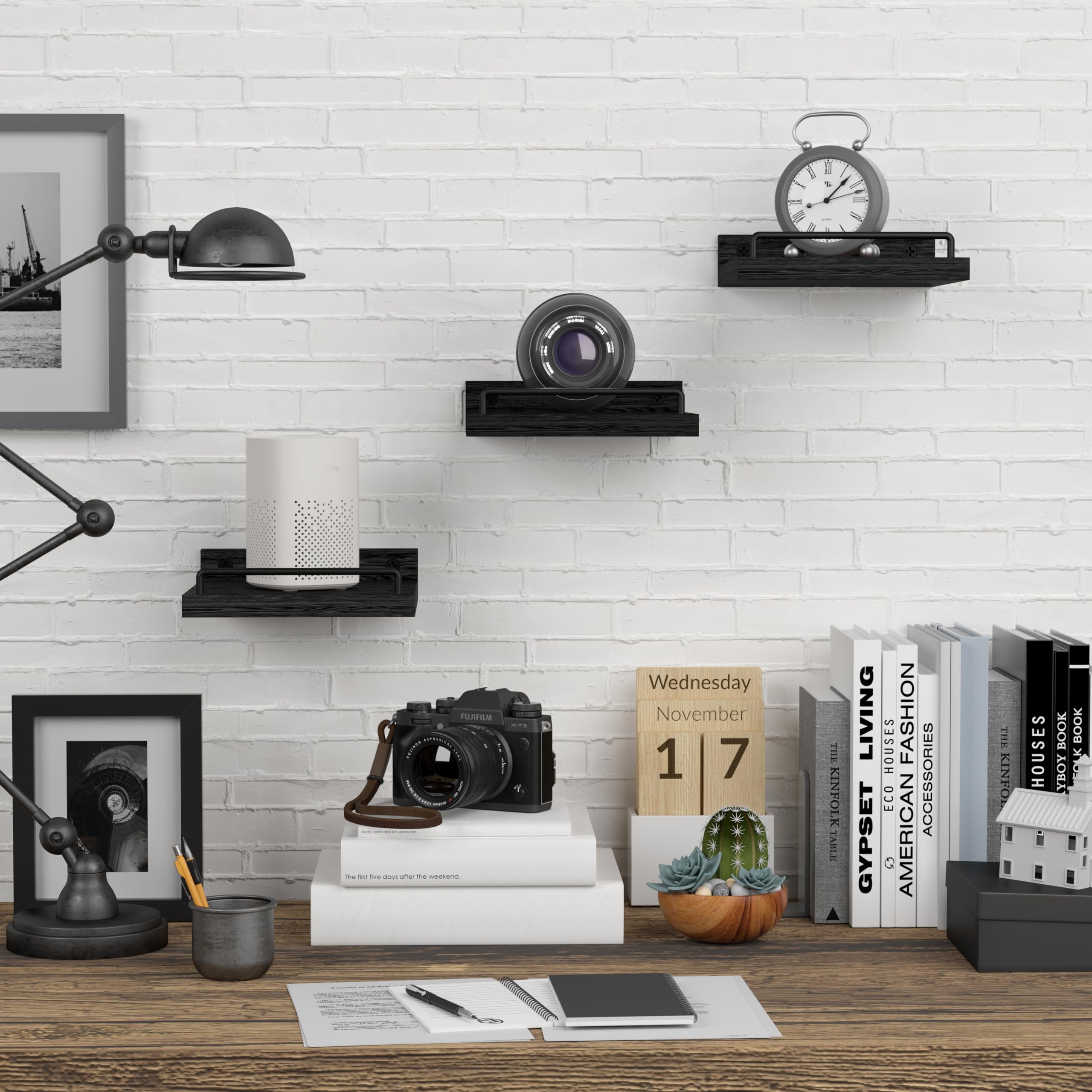 6 x 6 Inch Small Floating Shelf Set of 3 - Rustic Farmhouse Wall Shelves for Living Room, Bedroom, Kitchen - Perfect for Picture Frames, Plants, Decor & Storage - Black Wall Mounted Shelves for Home Organization