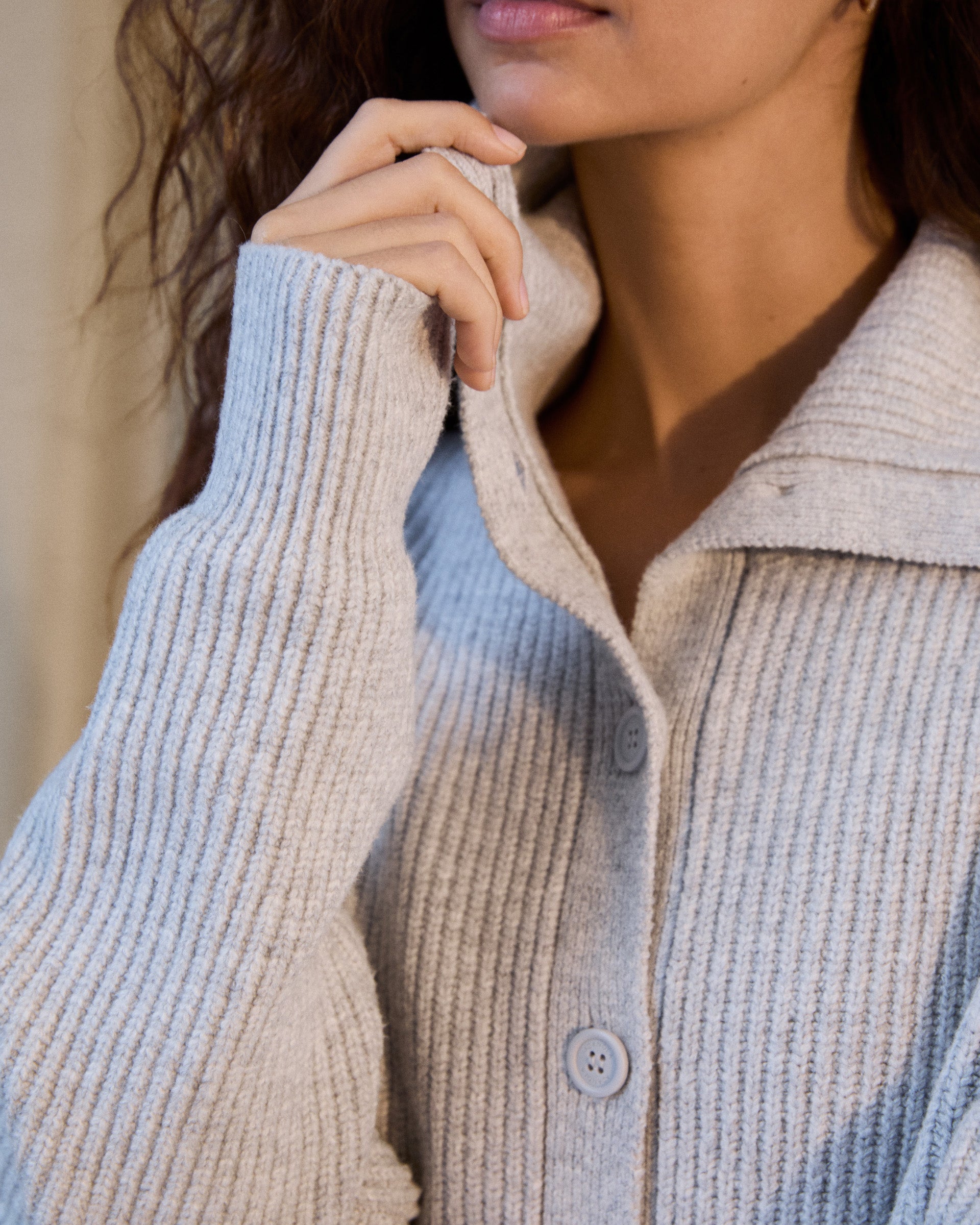 Soft Knit Collar Cardigan Sweater - Light Grey Melange | Cozy & Stylish Women's Pullover for Fall & Winter | Perfect for Office, Casual Outfits & Layering