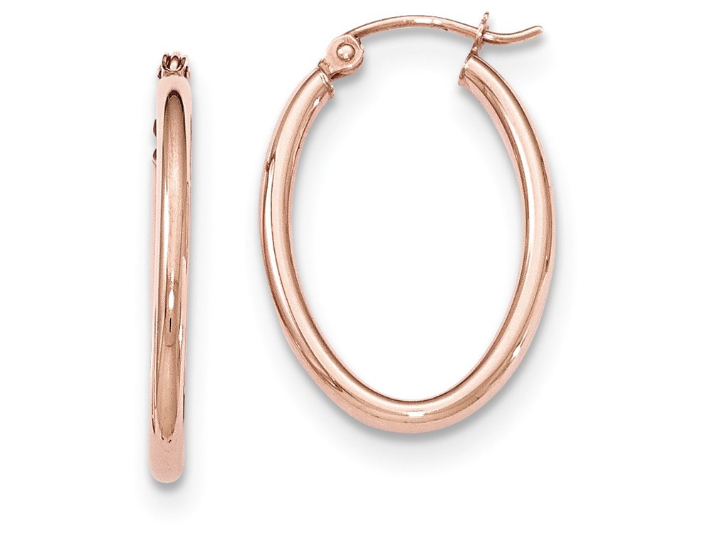 14K Rose Gold Oval Hoop Earrings for Women - Elegant Dainty Everyday Jewelry - Perfect for Work, Date Night & Special Occasions