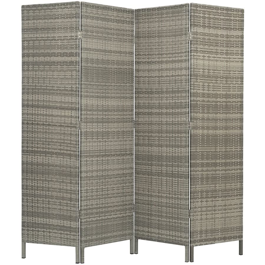 4-Panel Outdoor Privacy Screen - Grey Resin Wicker Room Divider - Weather Resistant Patio Partition for Deck, Poolside, Garden & Balcony