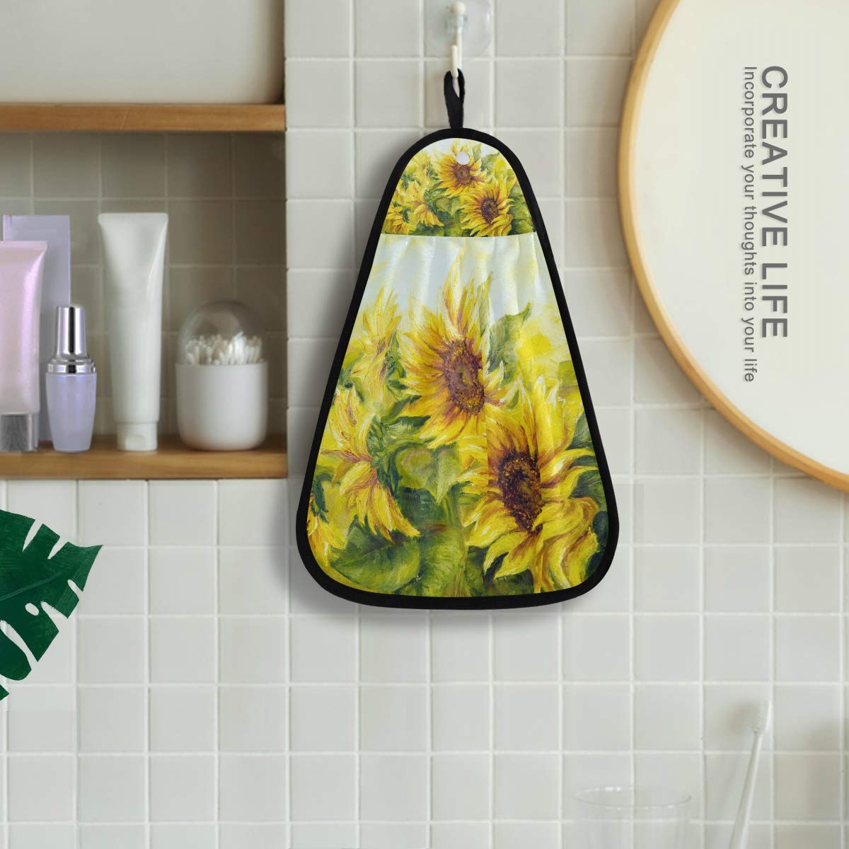 Vikko Sunflower Kitchen Towel - Absorbent Hanging Dish Cloth for Kitchen & Bathroom - Perfect for Drying Dishes, Cleaning Countertops, and Hand Drying