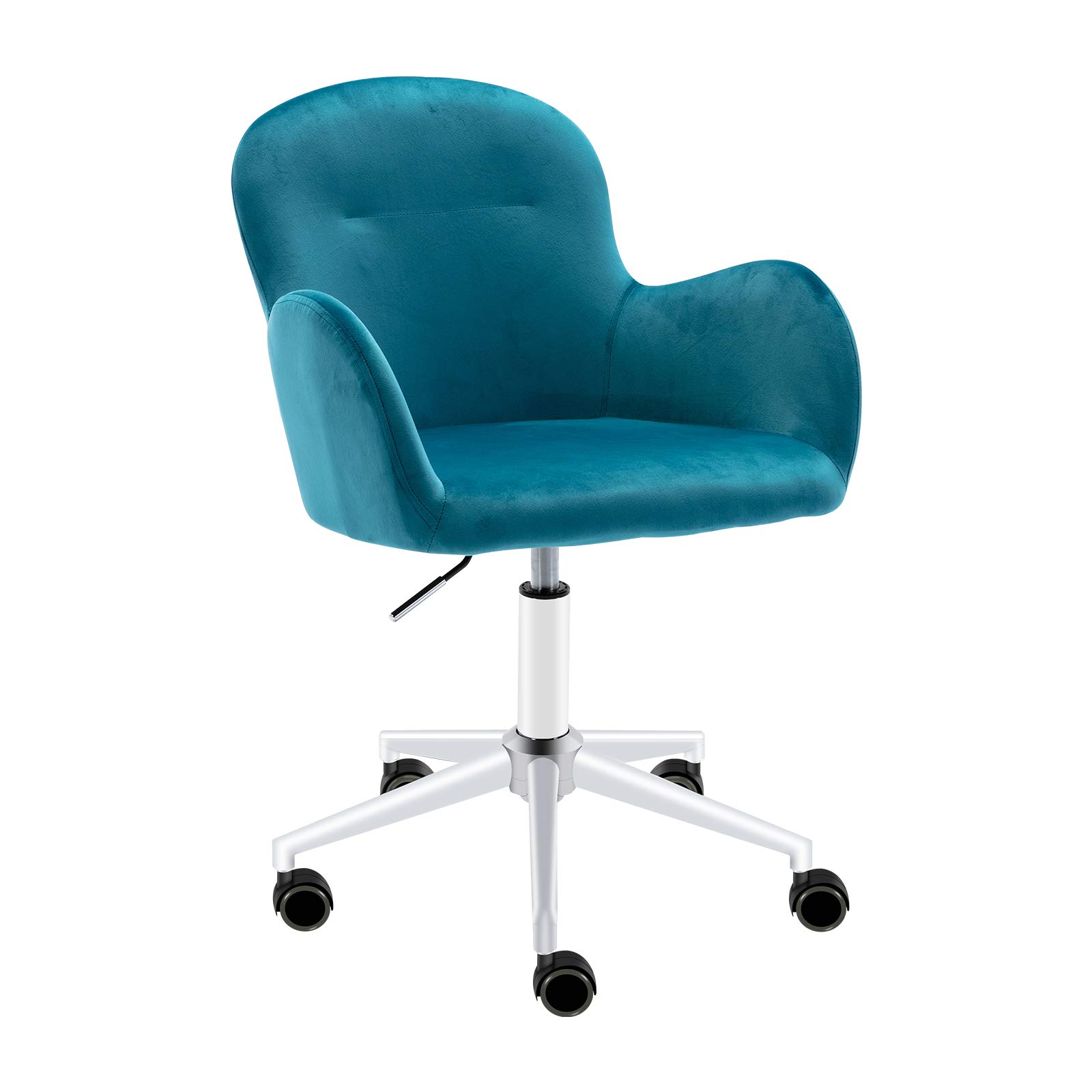 Velvet Swivel Chair 360° Rotating - Modern Upholstered Armchair with Wheels & Height Adjustable for Living Room, Office & Study - Comfortable Lounge Chair for Adults & Kids (Lake Blue) - Perfect for Home Decor, Workstation & Reading Nook