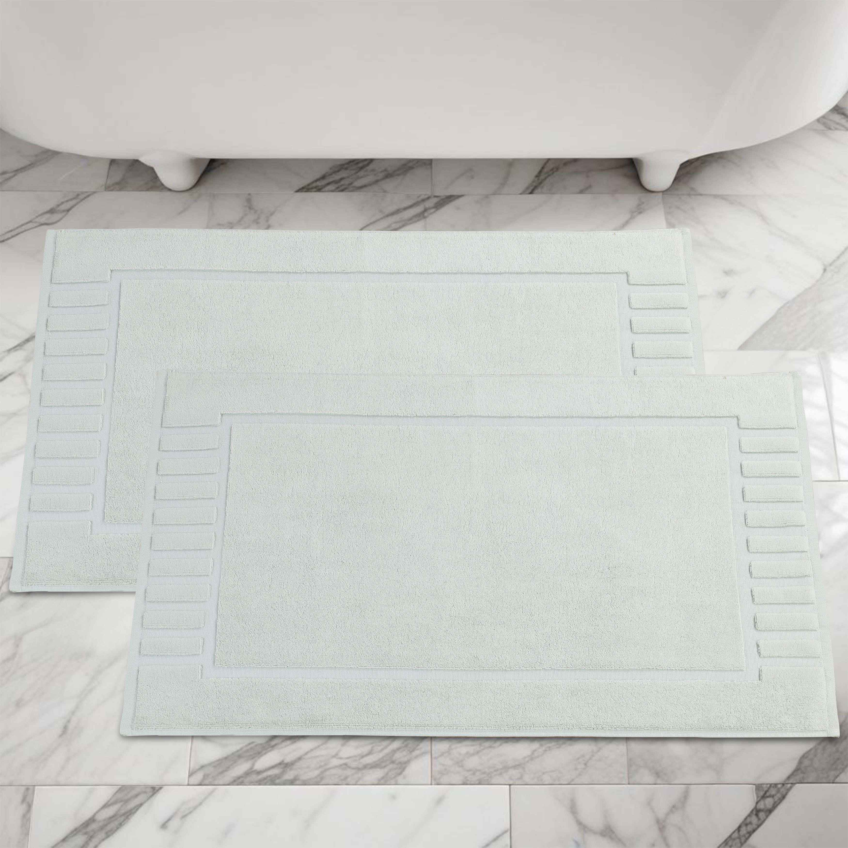 Premium Cotton Modern Geometric Border Bath Mat Set of 2 - Ultra Absorbent, Non-Slip, Quick Dry Bathroom Rug for Bath, Shower & Vanity Area