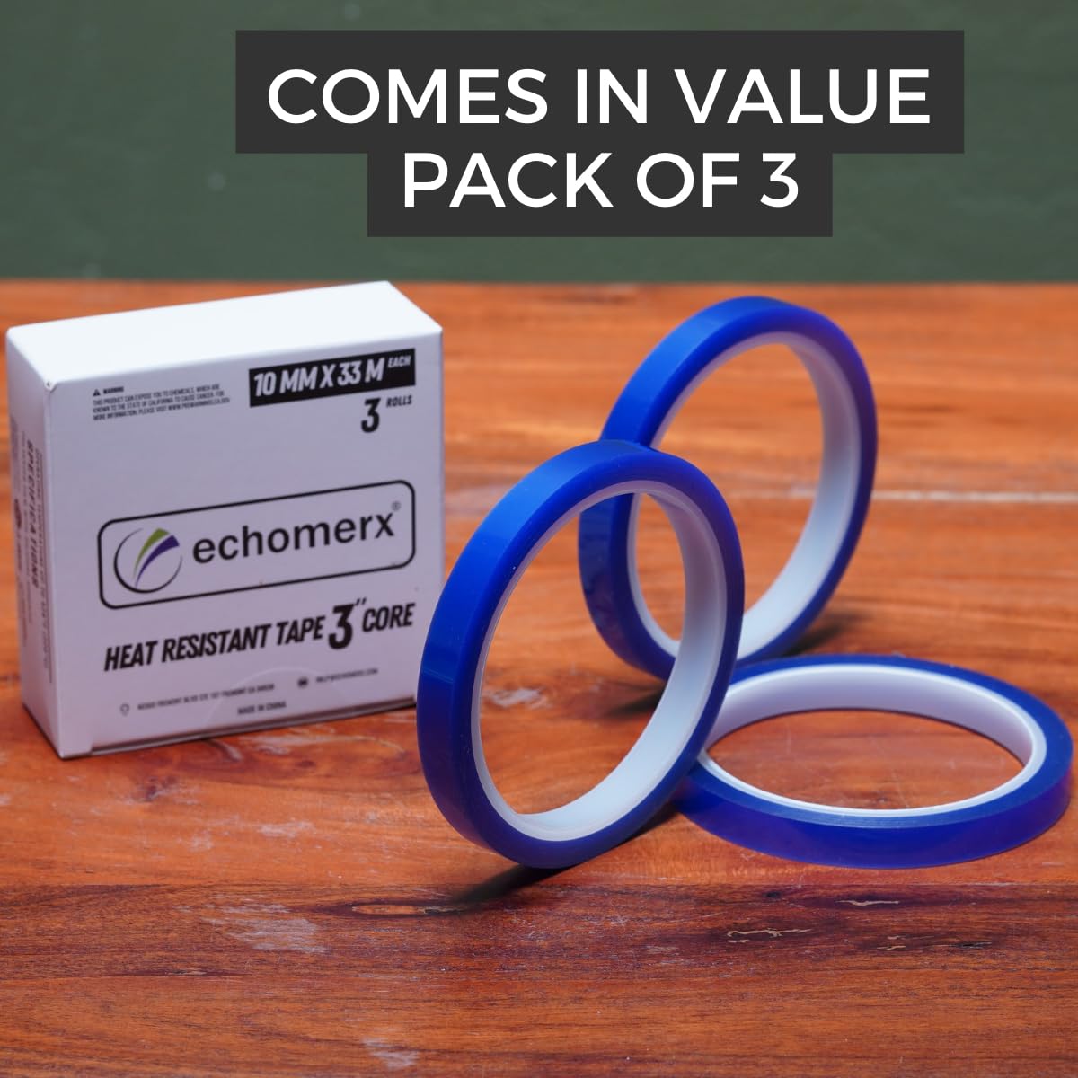 Echomerx 10mm x 33m (108 ft) Blue High Temperature Resistant Tape - 3