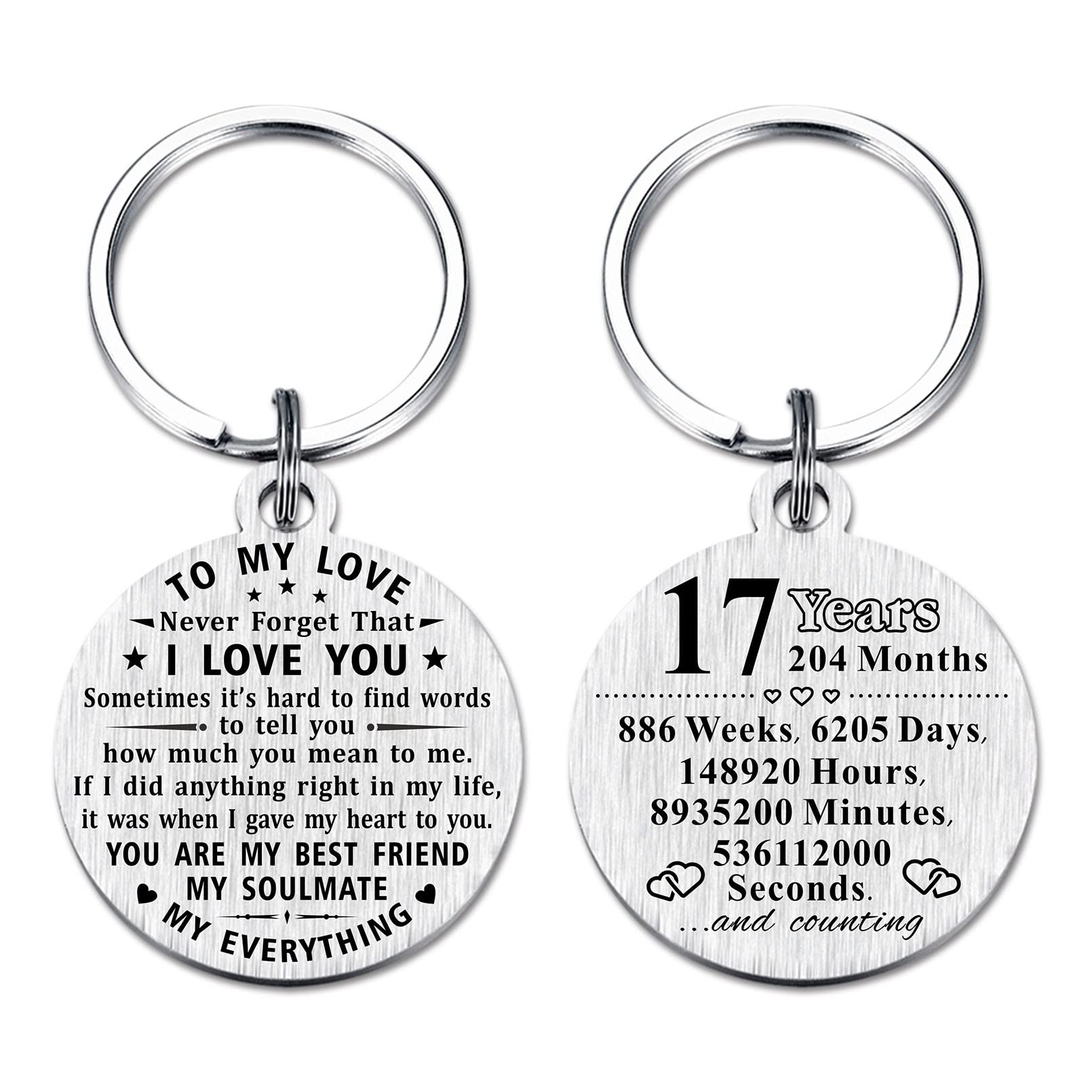 ABNTY 17th Anniversary Keychain Gift - Engraved Steel Keepsake for 17 Year Wedding Anniversary - Perfect Gift for Husband, Wife, Couples - Great for Anniversary Celebrations, Romantic Gifts & Special Occasions