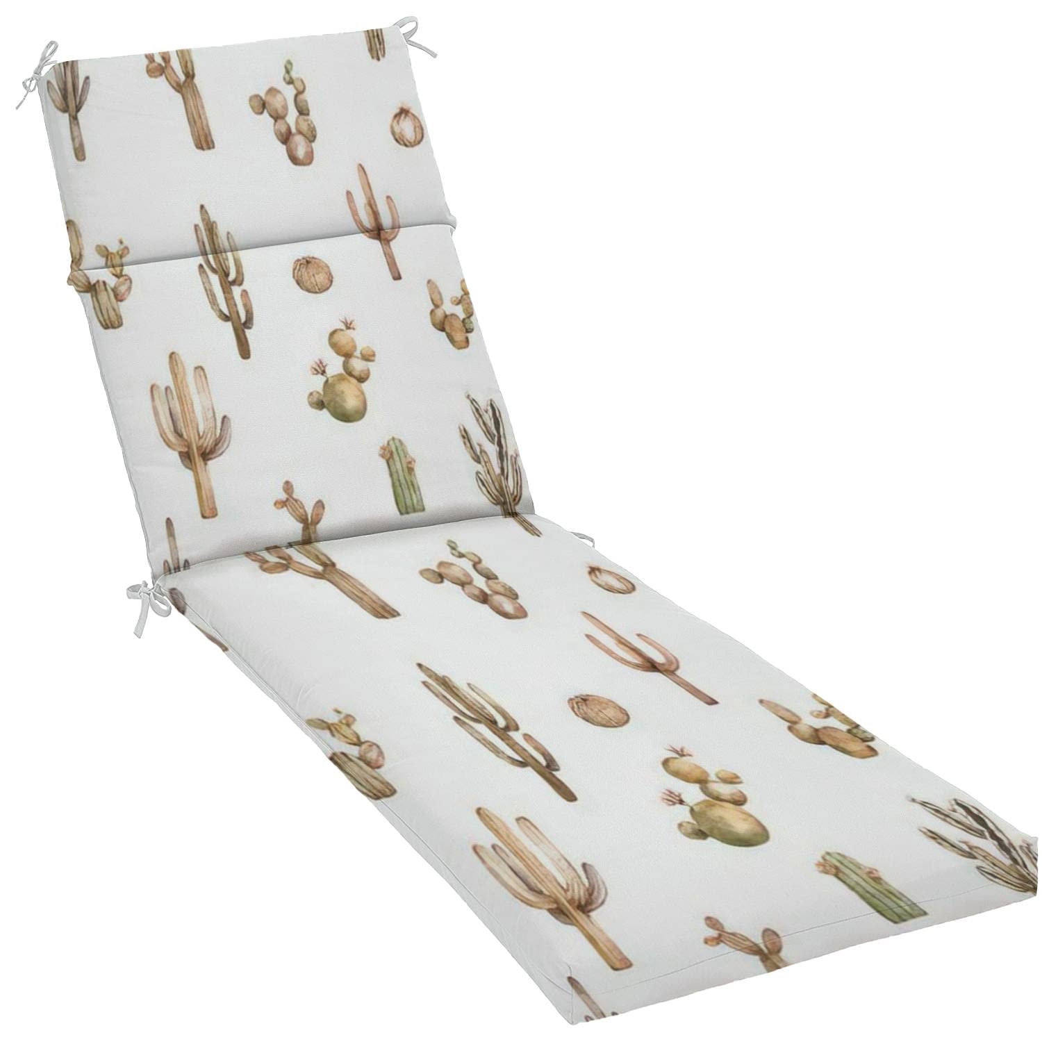 Water-Resistant Outdoor/Indoor Chaise Lounge Cushion - Seamless Opuntia Cactus Design Patio Furniture Seat Pad - Perfect for Poolside, Garden, Deck & Sunroom Relaxation