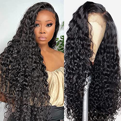 13×4 HD Lace Front Wig Human Hair - Pre Plucked Deep Wave Wigs for Black Women | Glueless Frontal Wig 22 Inch | Natural Wet & Wavy Curly Human Hair Wigs for Daily Wear, Parties & Special Occasions