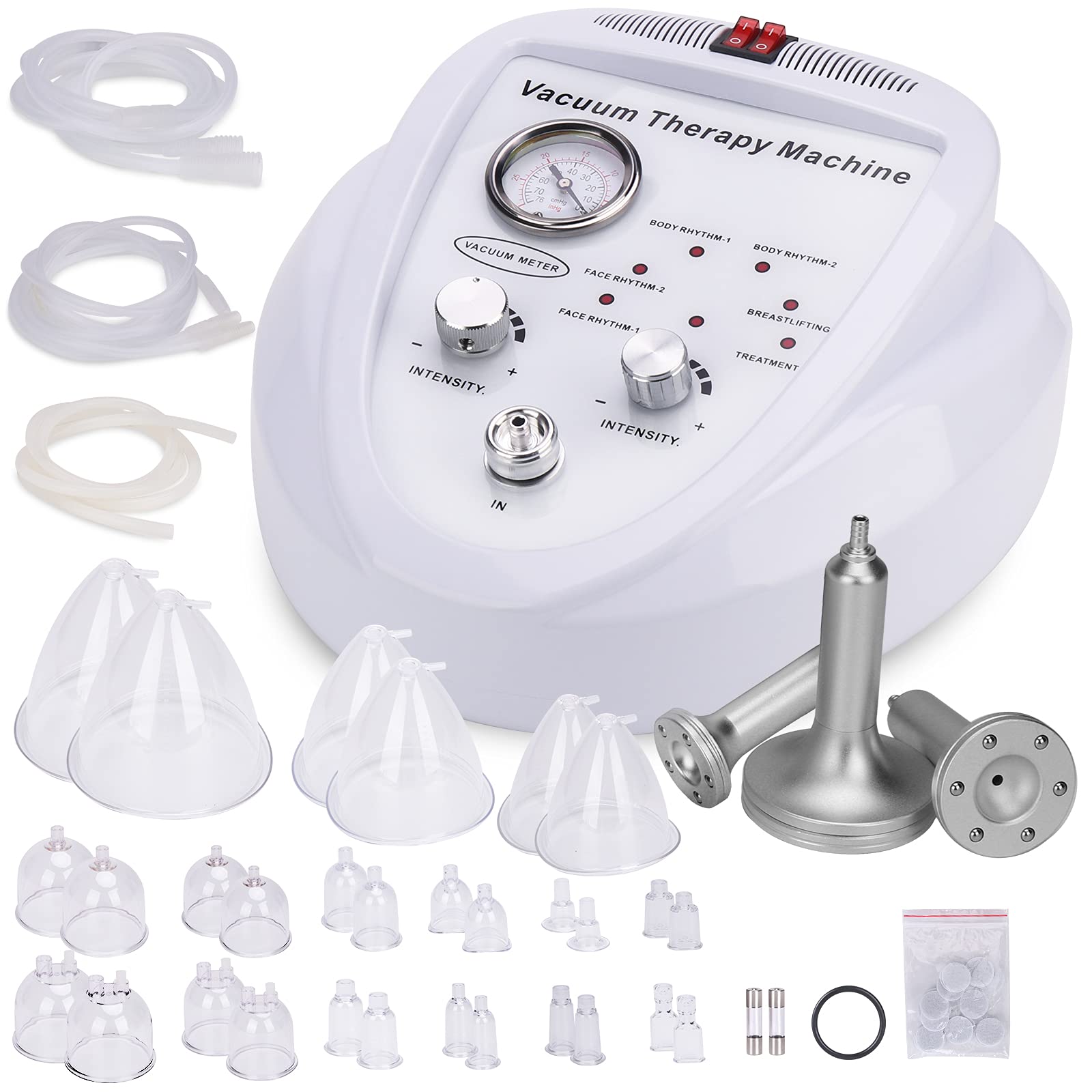 Professional Vacuum Therapy Cupping Machine Set - 30 Silicone Cups & 3 Metal Gua Sha Tools for Deep Tissue Massage | Salon, SPA, Home Use for Body, Back & Facial Care | Pain Relief & Cellulite Treatment