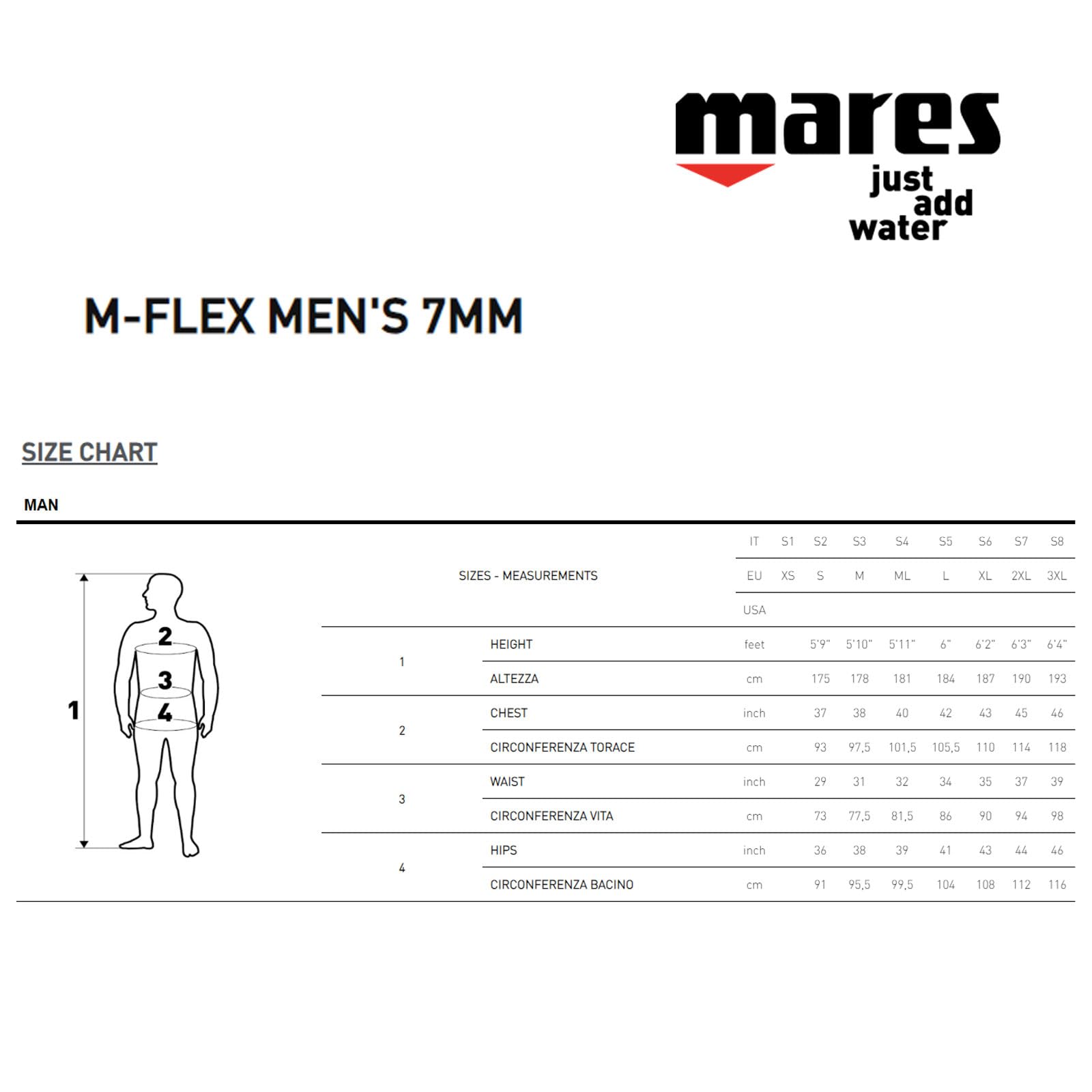 Mares Men's M-Flex 7mm Neoprene Full Body Scuba Diving Wetsuit - Cold Water Protection for Professional & Recreational Divers | Ideal for Deep Sea Exploration, Spearfishing & Underwater Photography