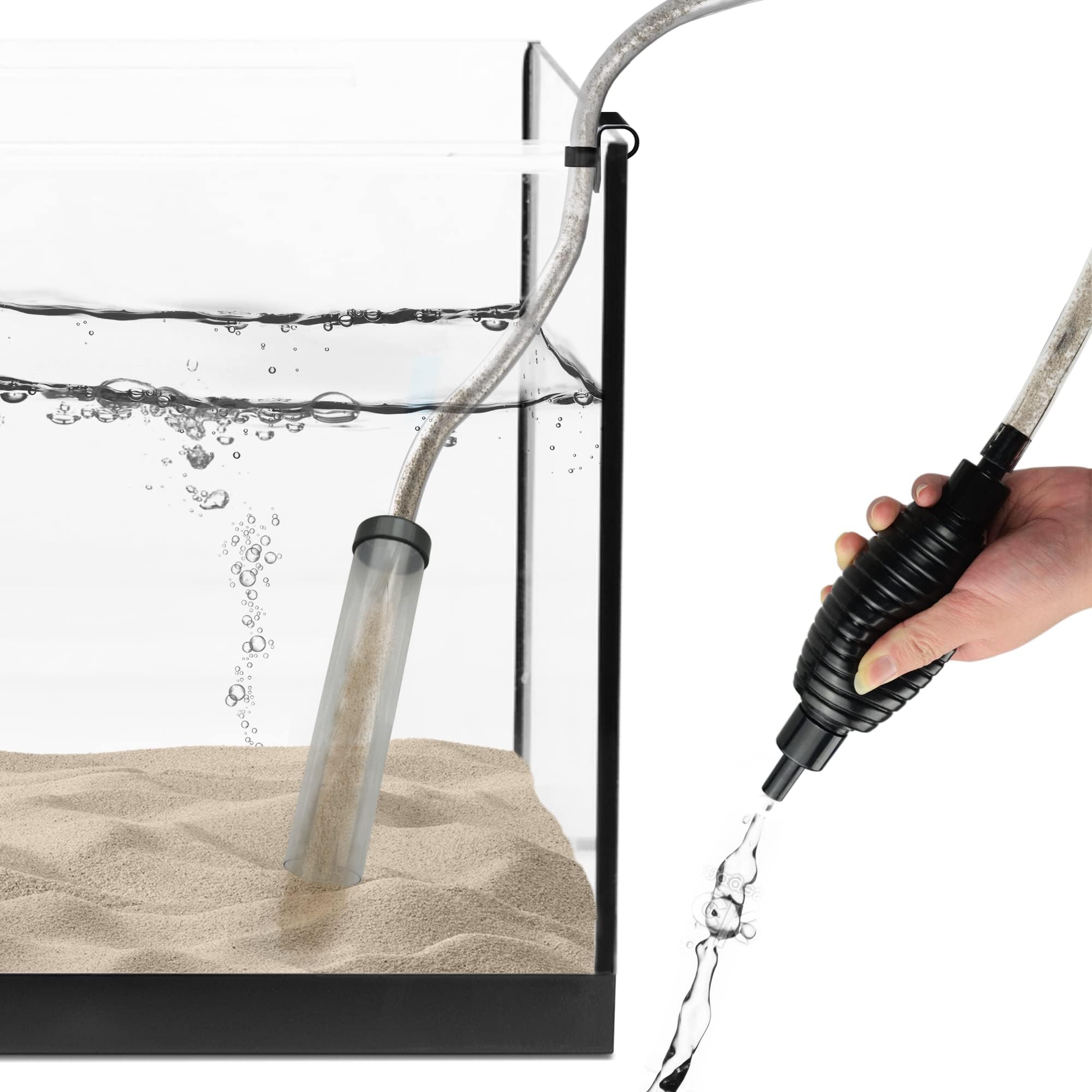 SunGrow Manual Aquarium Gravel Cleaner Siphon Vacuum - Fish Tank Water Changer Kit with Hose & Priming Bulb for Gravel & Sand Cleaning (Black) | Perfect for Freshwater & Saltwater Tanks, Easy Maintenance for Small to Medium Aquariums