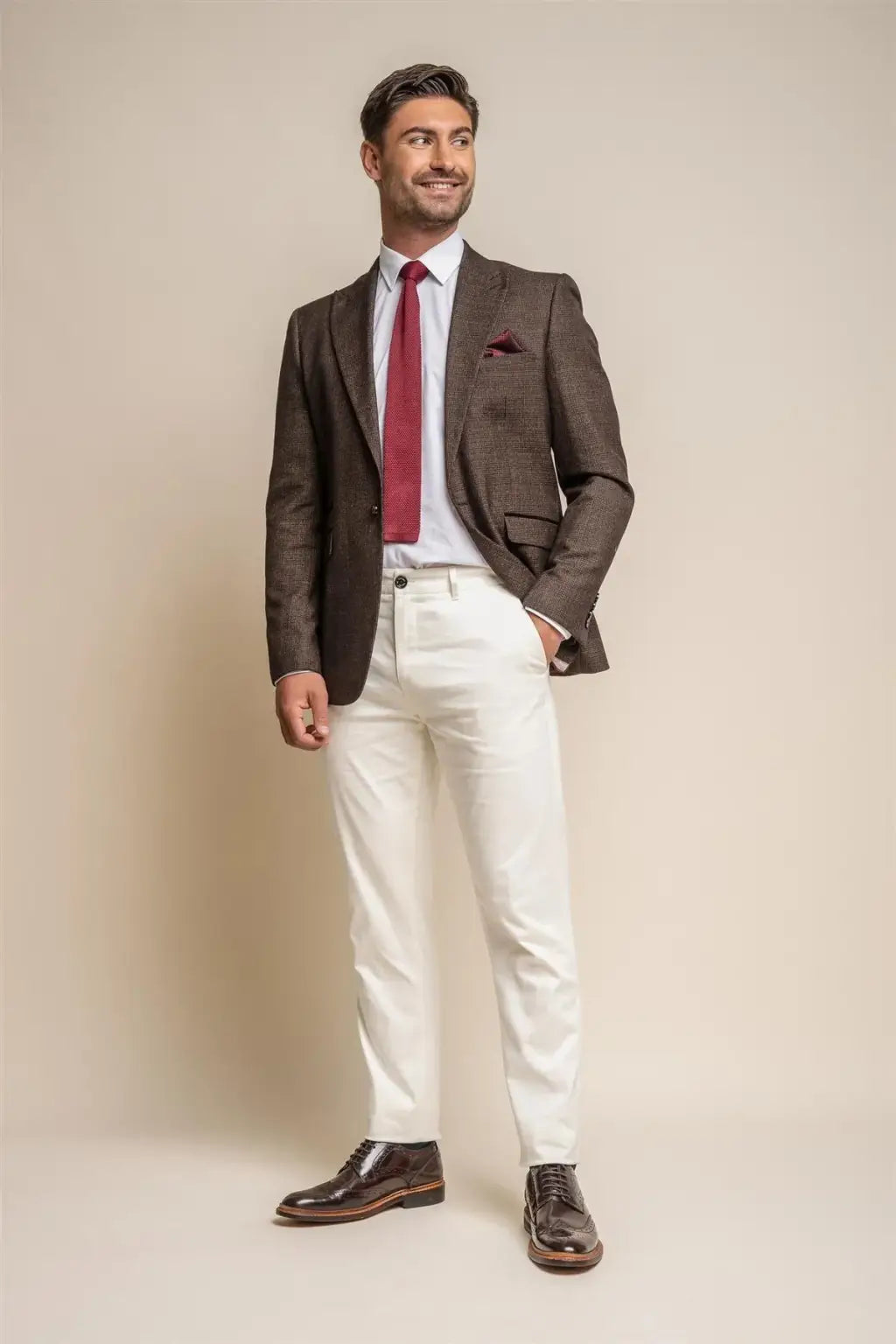 Cavani Men's Dakota Ecru Chino Pants - Classic Slim Fit Casual Trousers for Office, Business & Everyday Wear