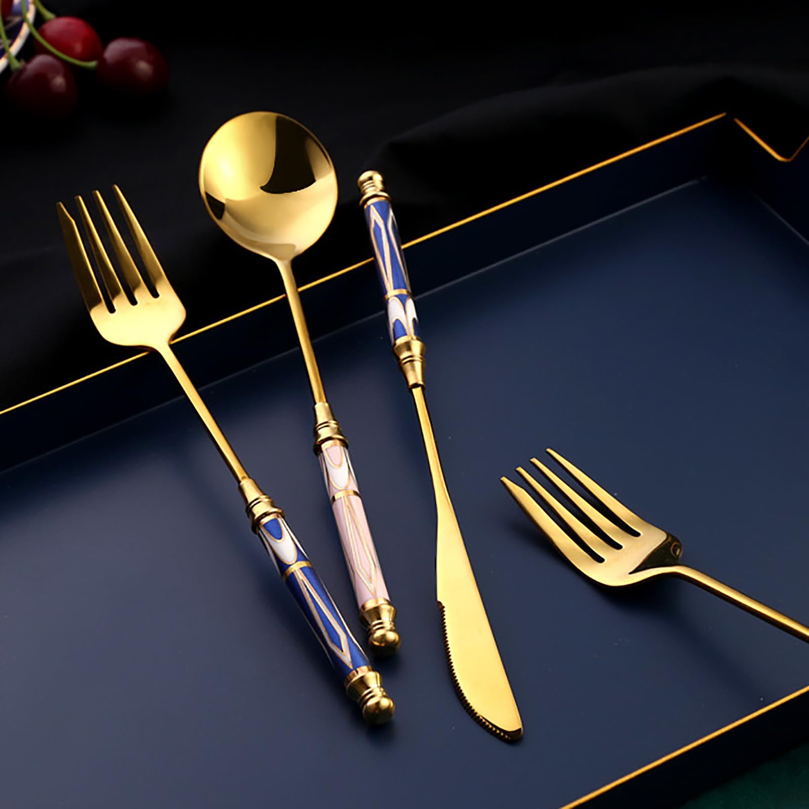 10-Piece Premium Stainless Steel Silverware Set with Ceramic Handle - Food Grade, Mirror Polished Cutlery, Dishwasher Safe Flatware Set for 2 People (Black Gold) - Perfect for Dinner Parties, Restaurants, and Everyday Dining
