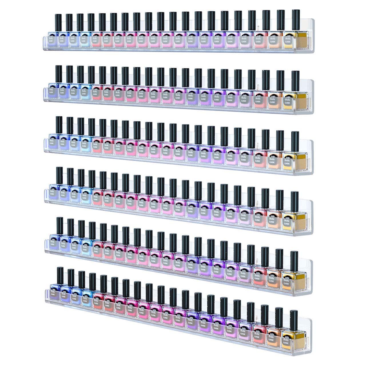 FEMELI 24 Inch Clear Acrylic Nail Polish Wall Rack with 6 Shelves - Holds 130-180 Bottles, Nail Polish Organizer for Salon, Home & Professional Use - Perfect for Nail Artists, DIY Enthusiasts & Beauty Storage