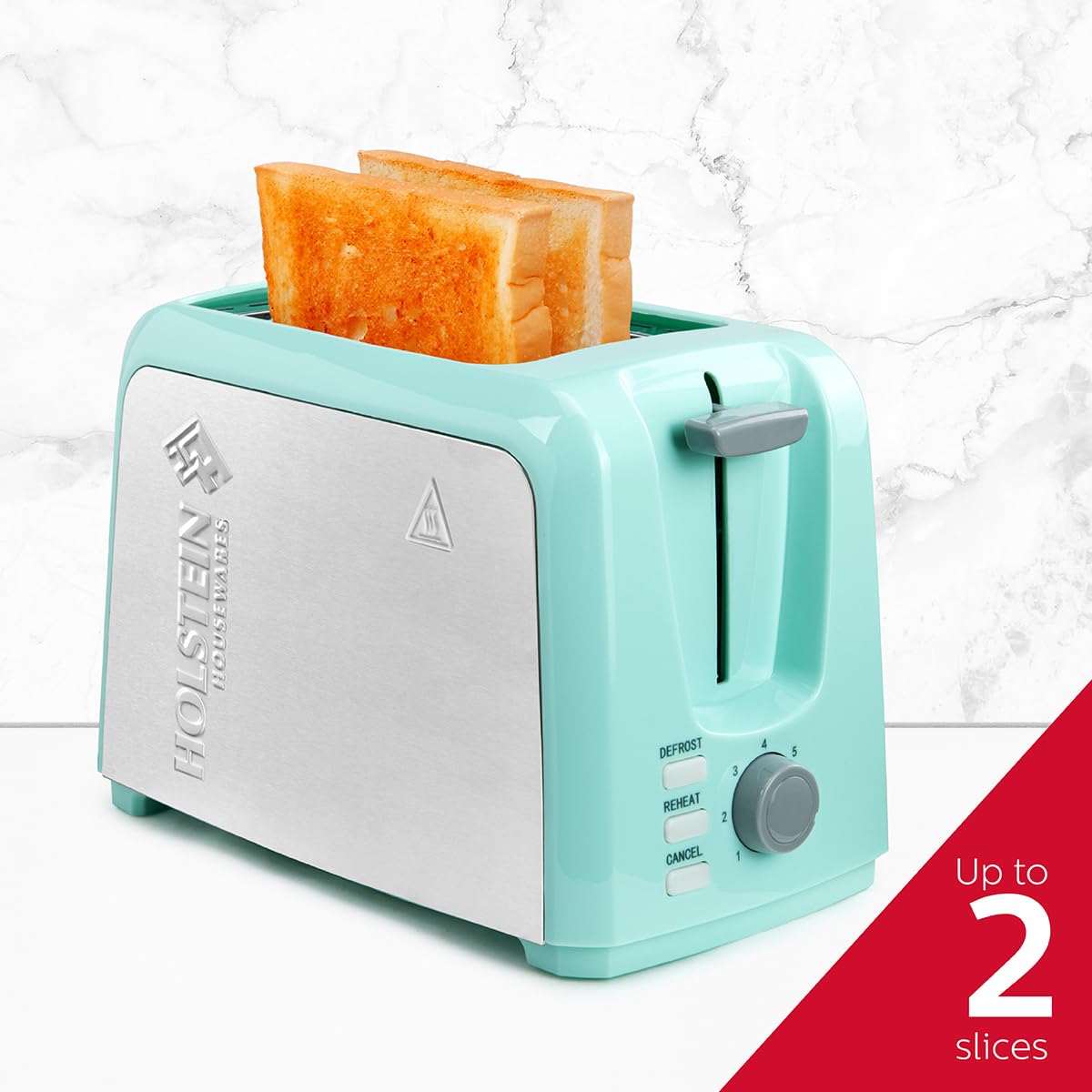 Holstein Housewares 2-Slice Toaster with 7 Browning Settings - Mint & Stainless Steel - Perfect for Toast, Bagels, Waffles - Ideal for Breakfast, Office, Dorm Room & Small Kitchens