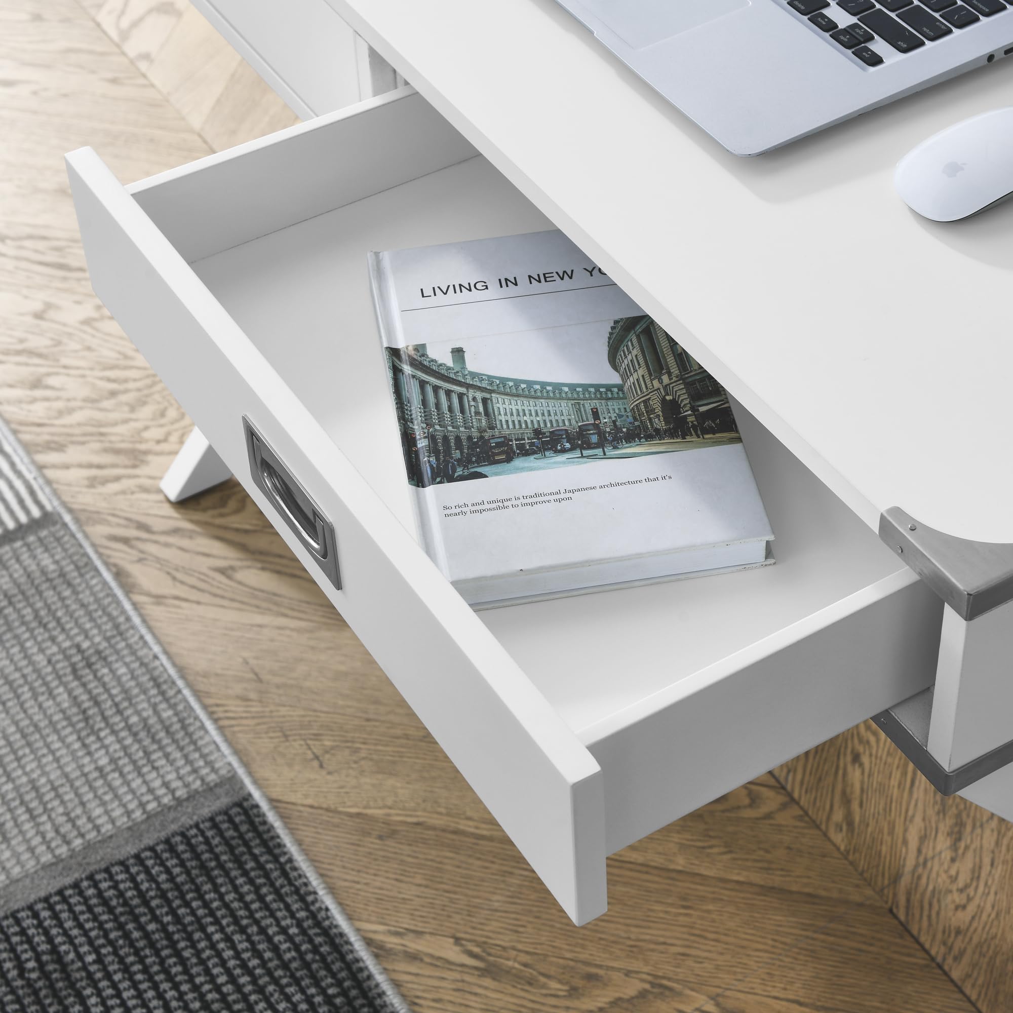 Solid Wood Computer Desk with Storage Drawers - Modern Home Office Study Table, White | Perfect for Small Spaces, Work from Home & Remote Learning