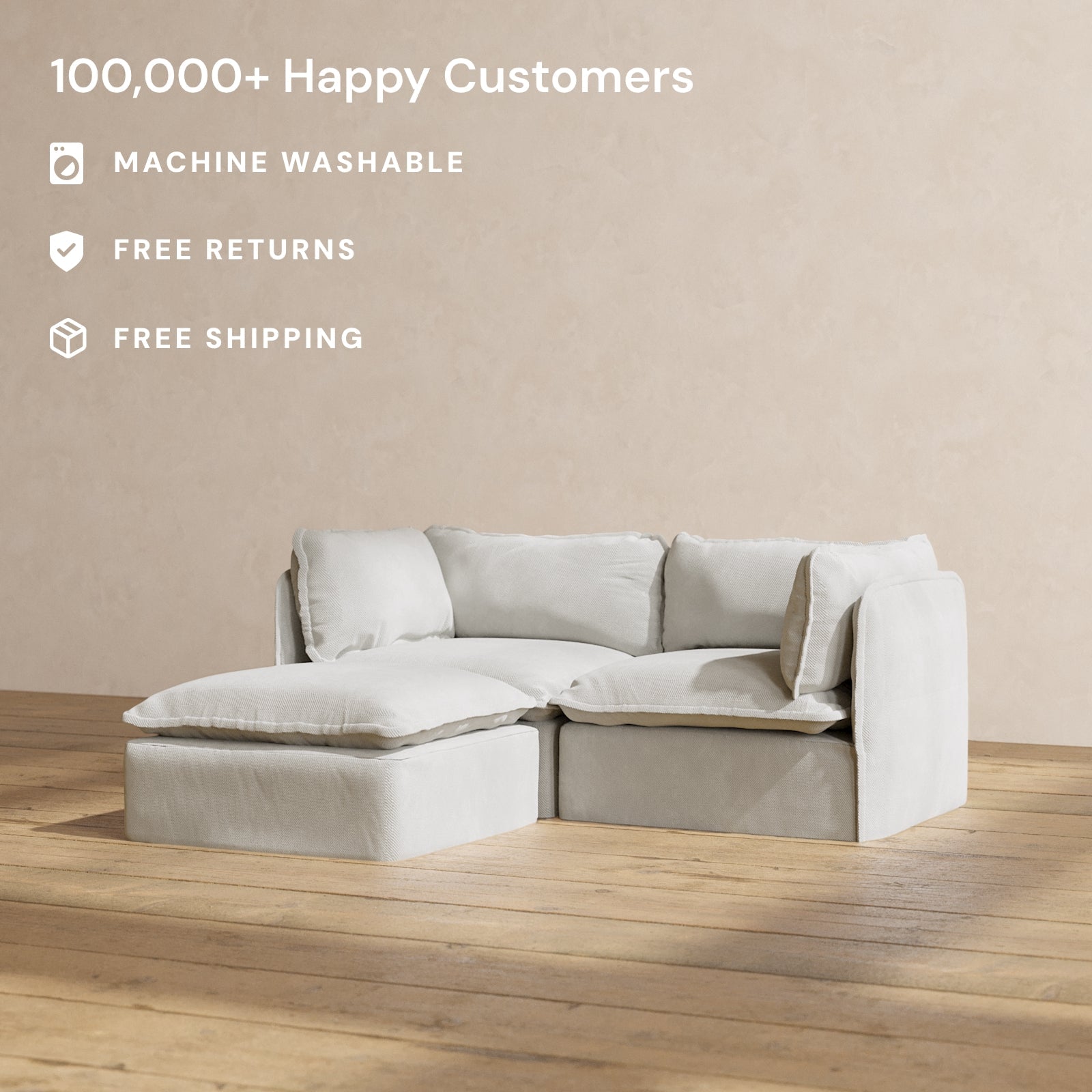 Premium Modular Performance 2-Seater Sectional Sofa in Cloud White | Luxury Blend Fabric | Perfect for Living Room, Lounge & Small Spaces