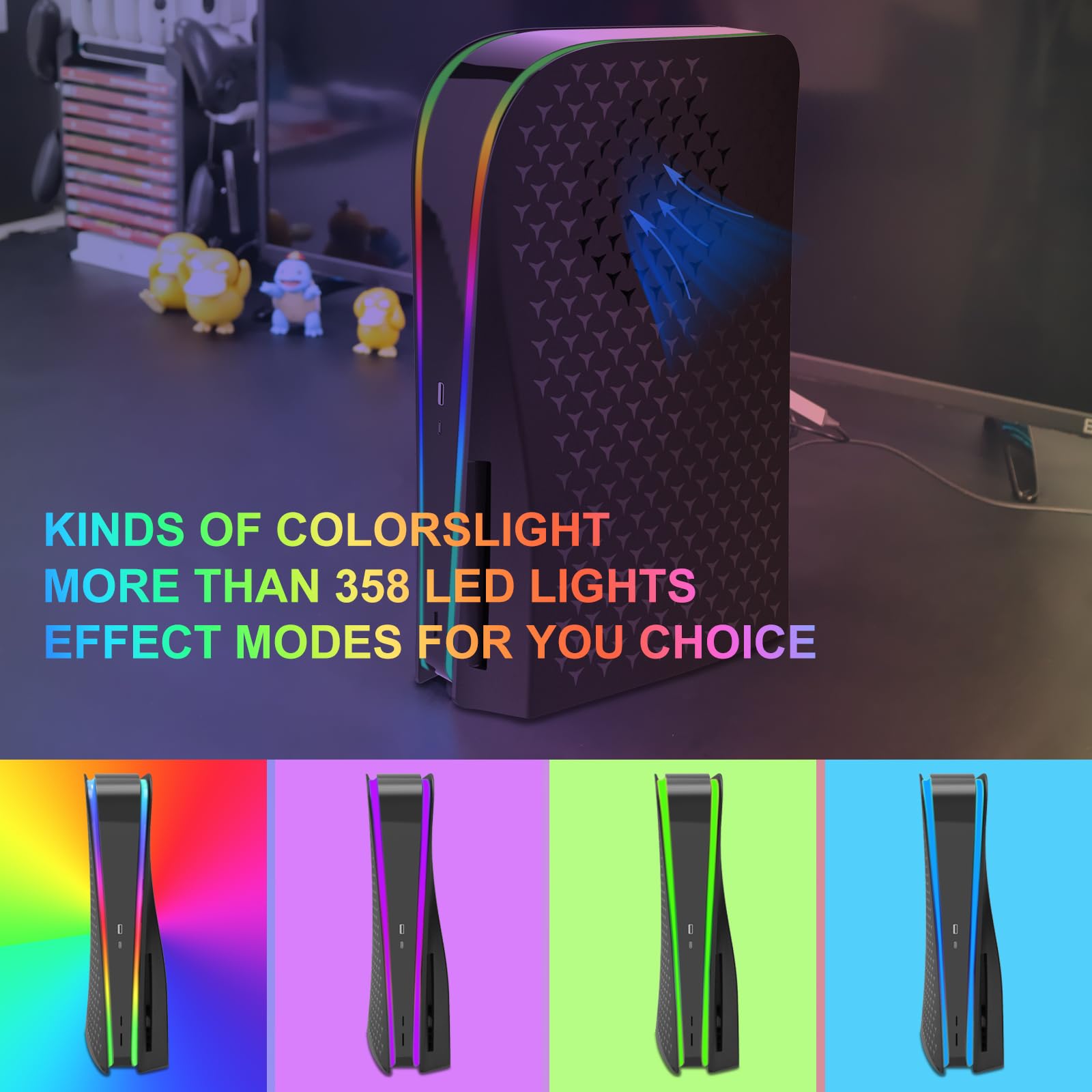 RGB LED PS5 Faceplate with Dust Filter - Cooling Vents Cover for PlayStation 5 Disc Edition - Gaming Setup Accessory