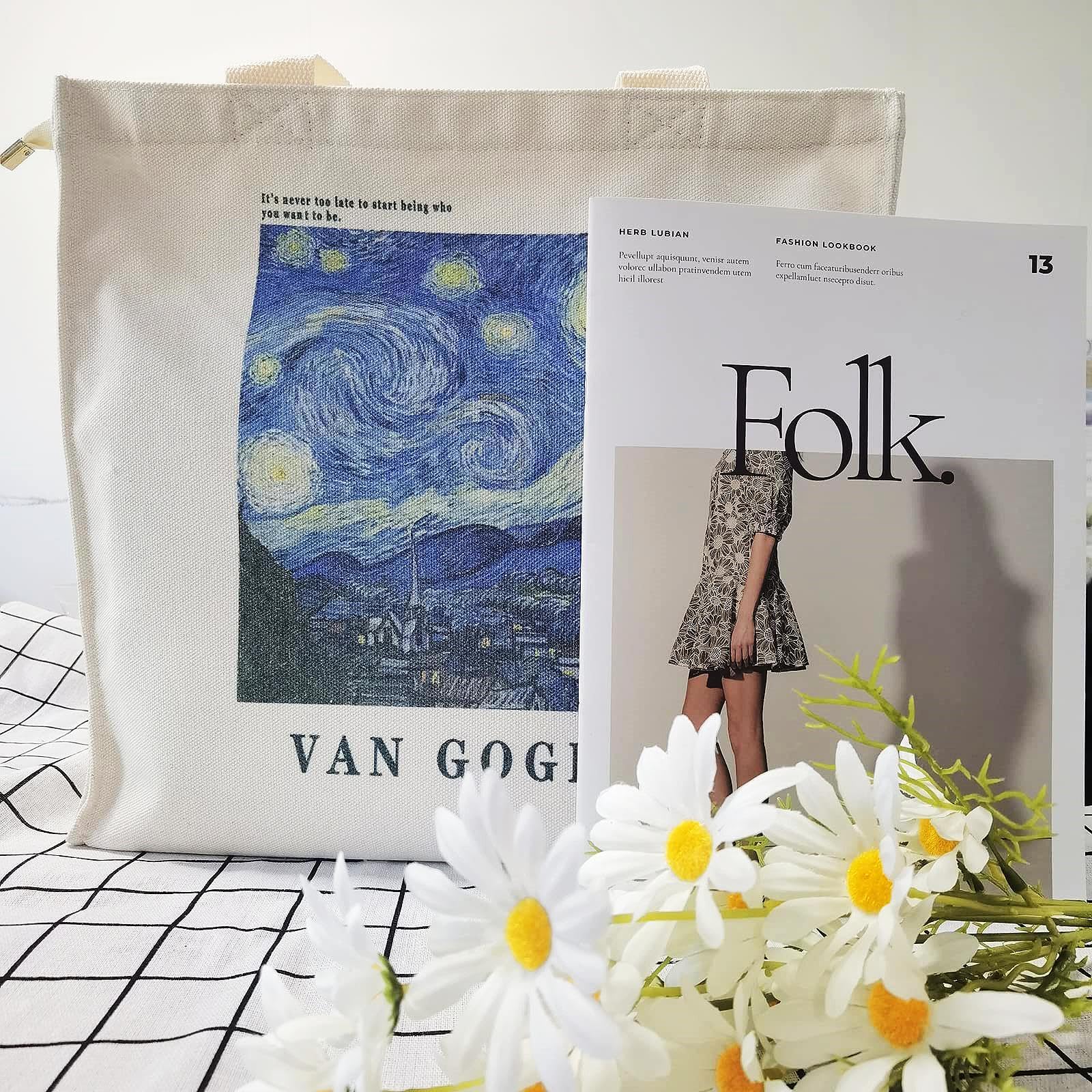 Stylish BROADREAM Canvas Tote Bag with Zipper Closure & Interior Pockets - Fashionable Shoulder Bag for Women, Perfect for Shopping, Beach, Work & Travel