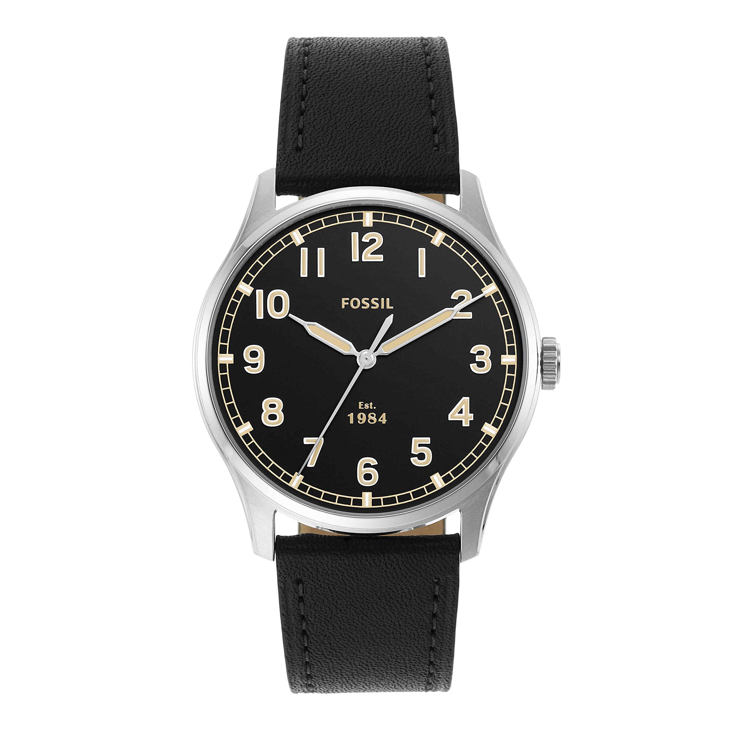 Fossil Dayliner Men's Watch - Slim Stainless Steel Case & Genuine Leather Strap - Water Resistant Dress Watch for Business, Office & Formal Occasions